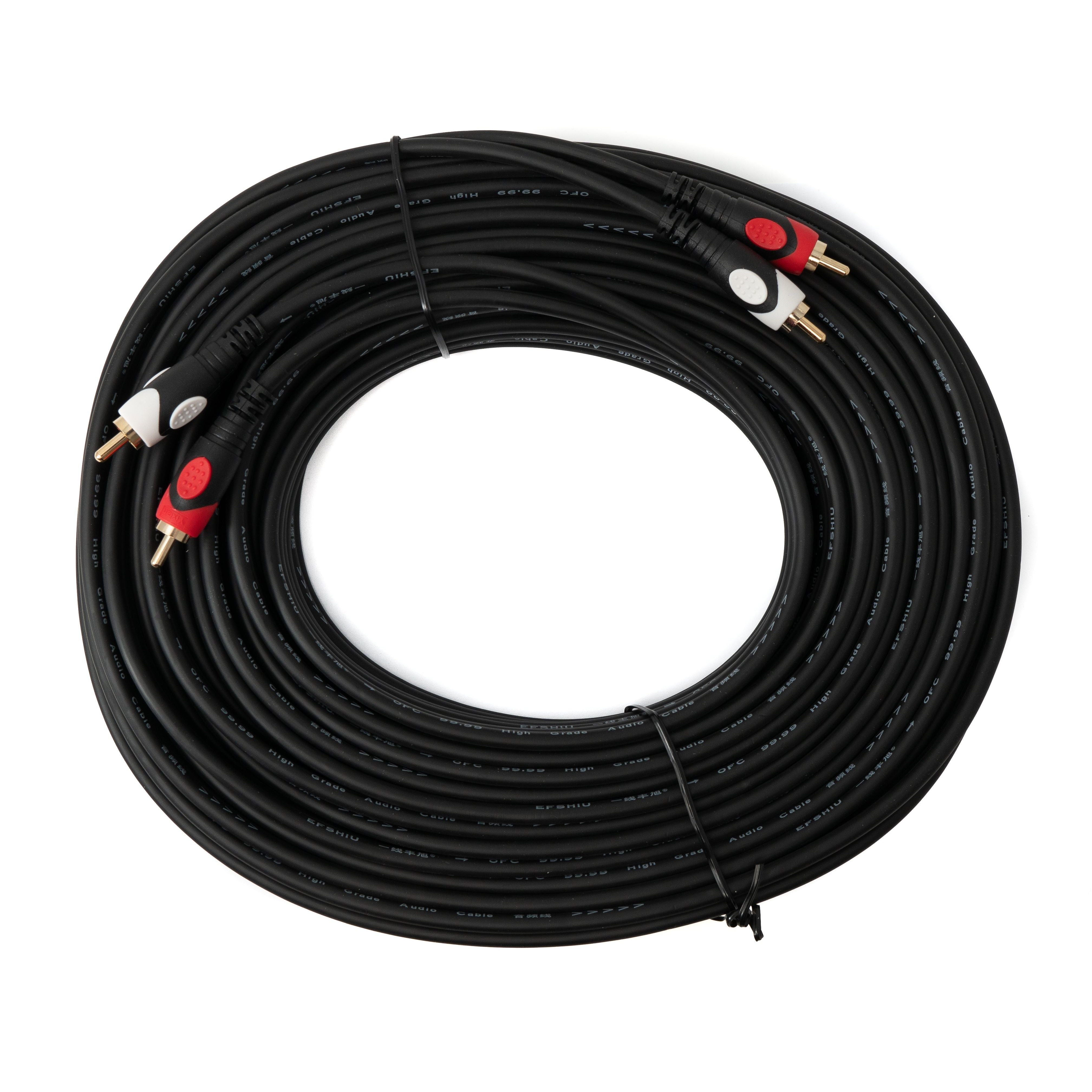 System-S Cinch 2 RCA Kabel 20 m Stecker Zu Stecker Stereo AV Schwarz Hochwertiges Audiokabel