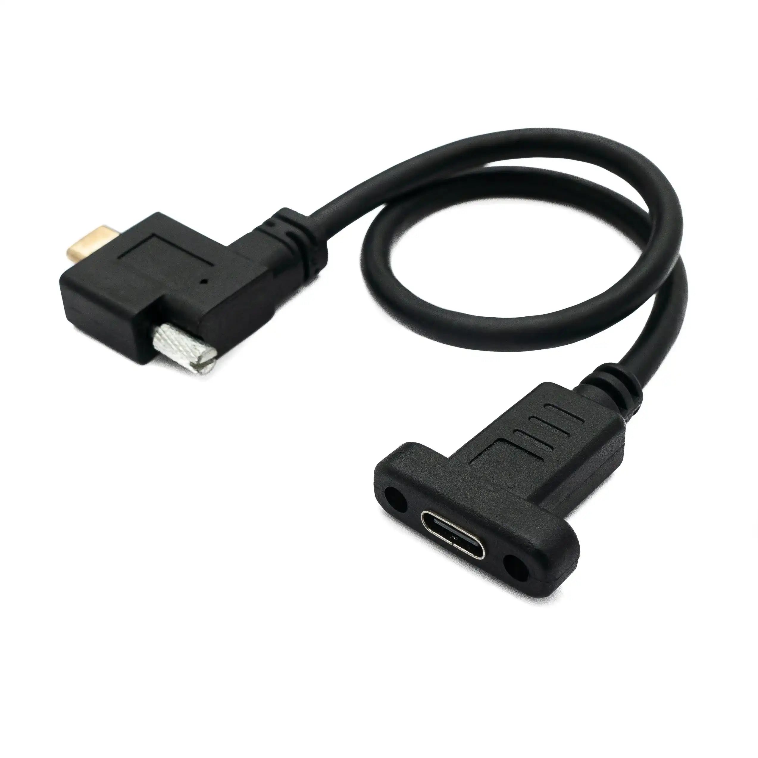 USB 3.1 Kabel 30 Cm Typ C Stecker Zu Buchse Schraube Winkel Adapter Schwarz Ideal Für PC