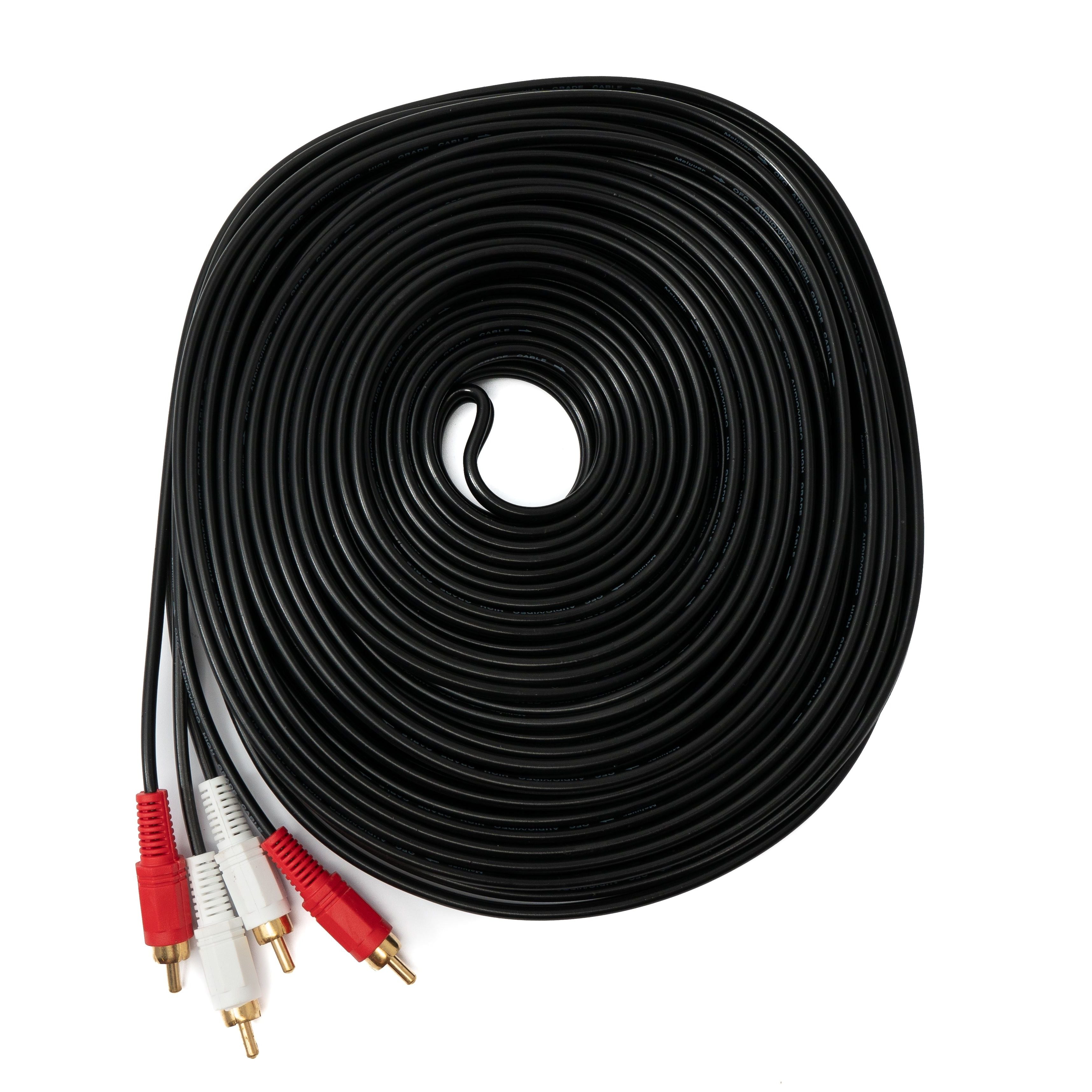 Cinch 2 RCA Kabel 20 m Schwarz Stecker Zu Stecker Stereo AV Verbindungskabel Für Heimkino