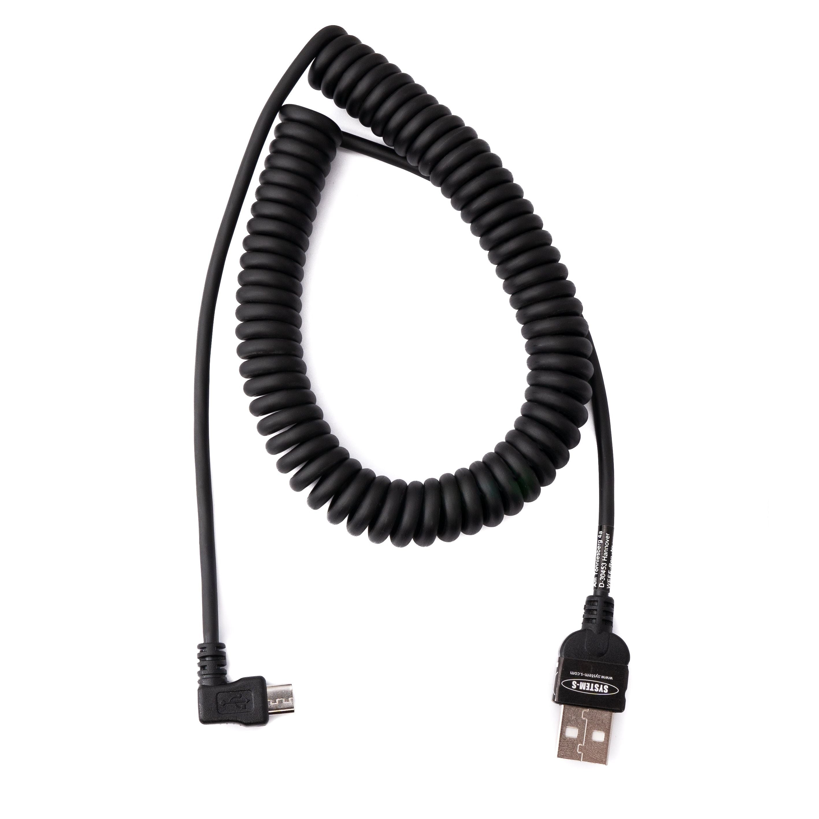 System-S USB 2.0 Kabel Typ A Zu Micro B Spirale Winkel Schwarz Lange 200 cm Flexibles Spiralkabel