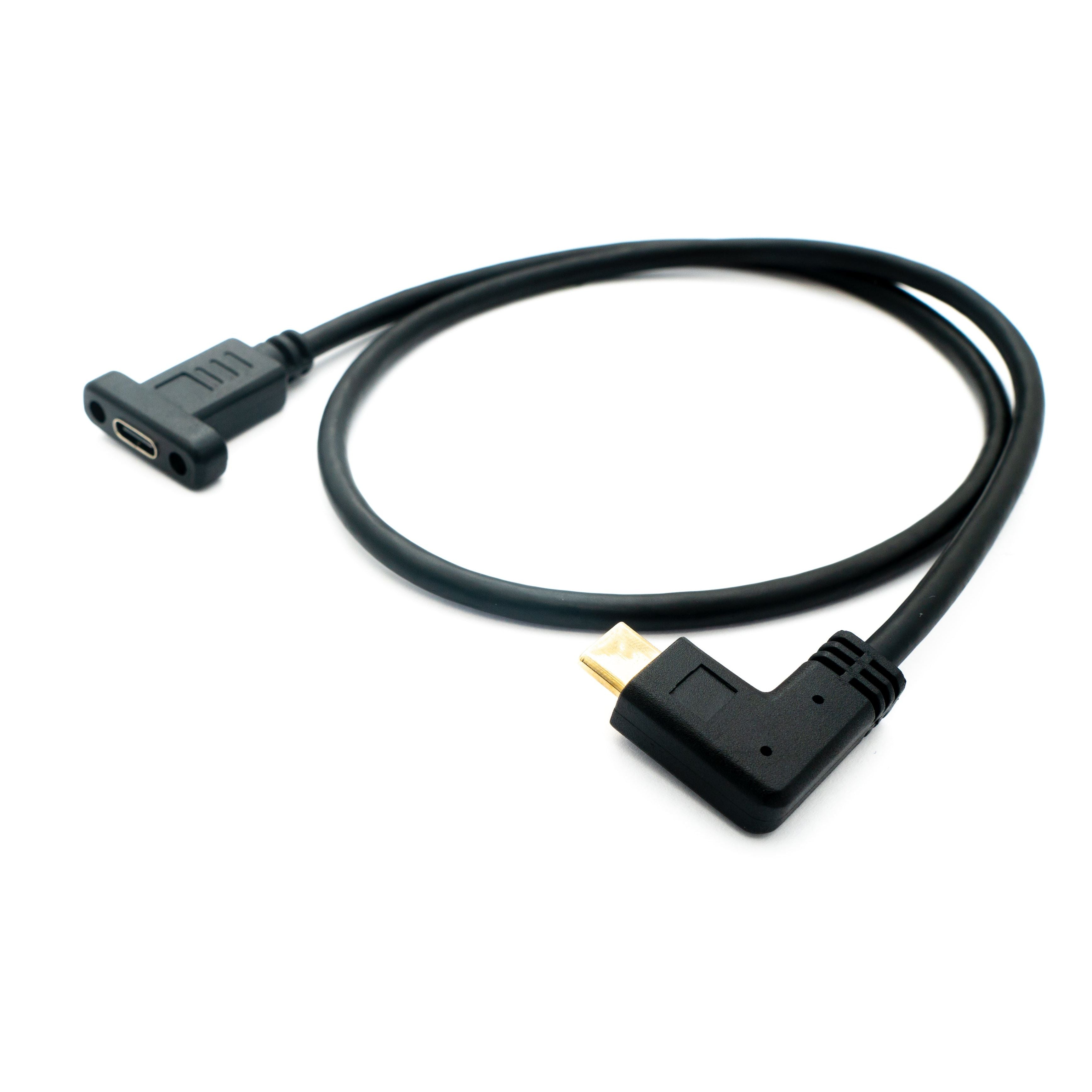 SYSTEM-S USB 3.1 Kabel 50 cm Typ C Winkelstecker Zu Panel-Mount Buchse Schwarz – Kompakte, Robuste USB-C Verbindung