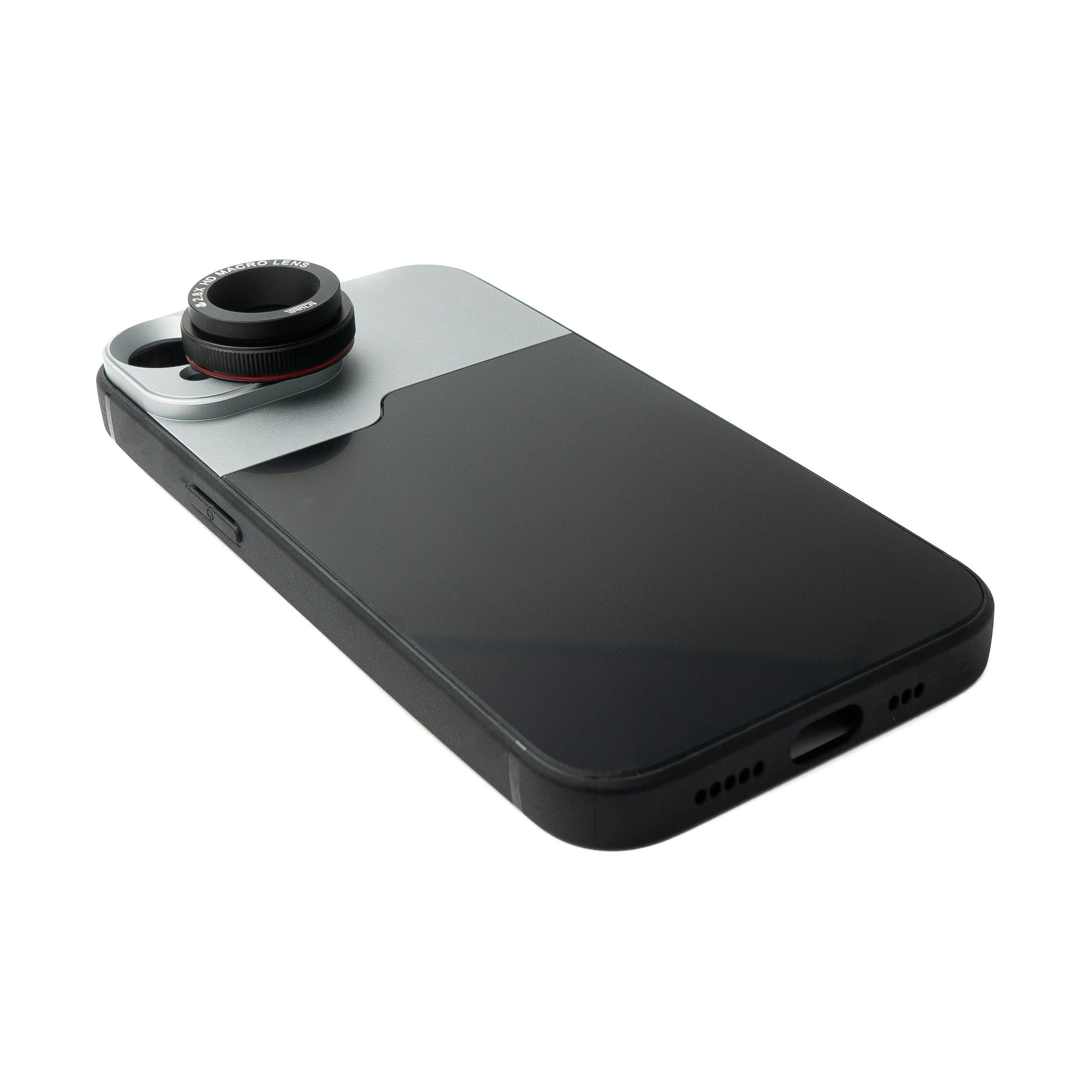 SYSTEM-S Makro Linse 2.8x HD Filter mit Hülle in Schwarz für iPhone 13