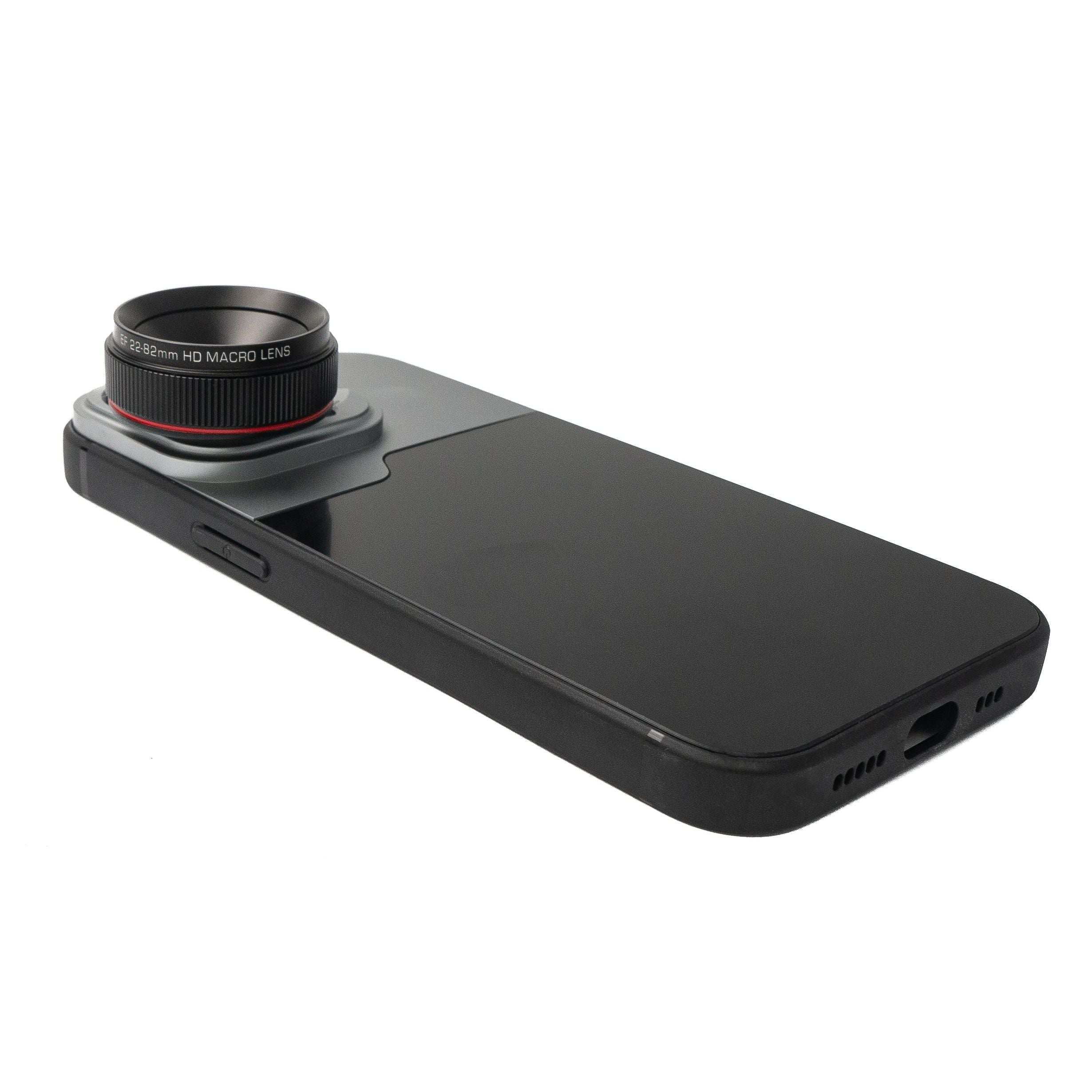 SYSTEM-S Makro Linse 1.1x bis 2.8x Filter mit Hülle in Schwarz für iPhone 13 Pro