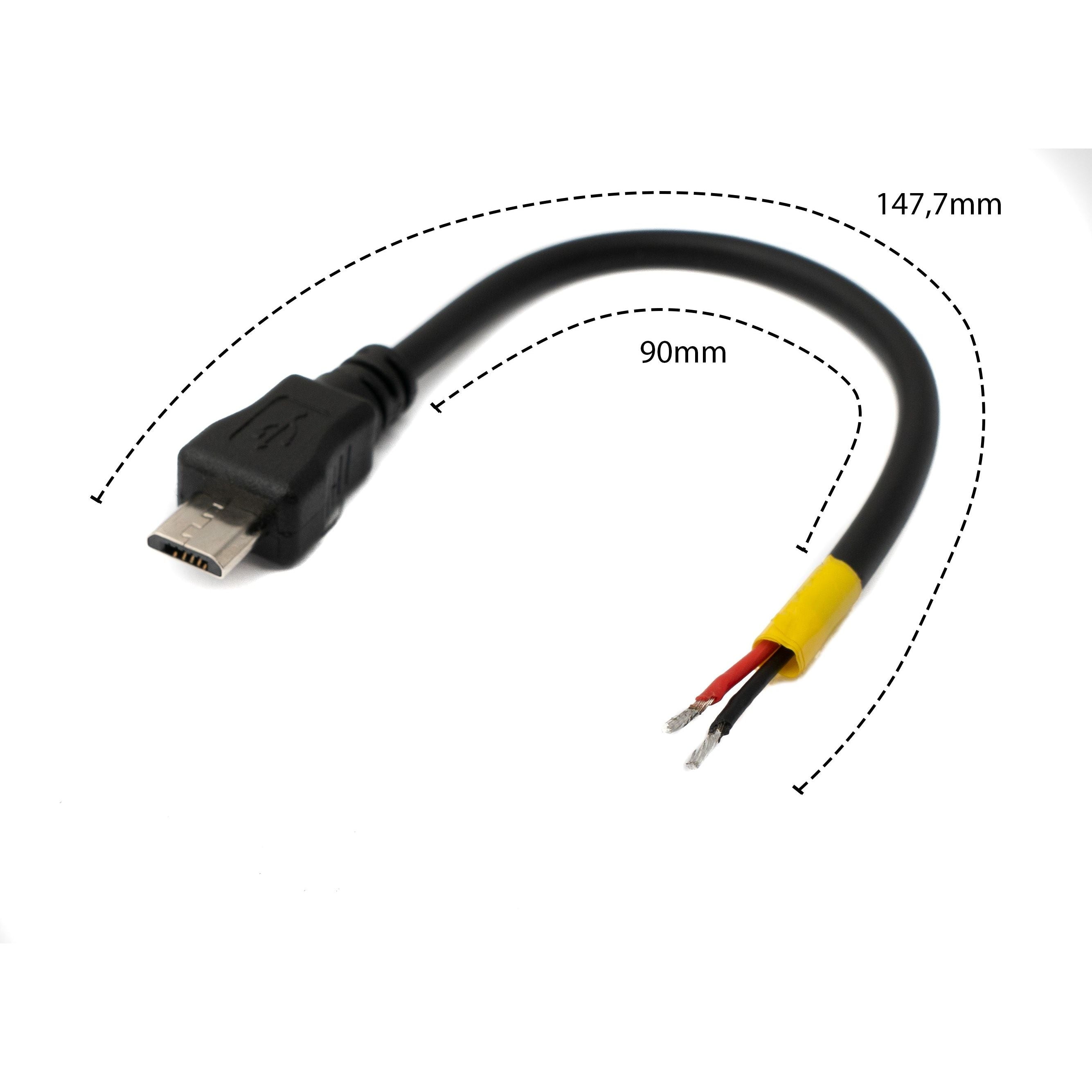 SYSTEM-S USB 2.0 Kabel 10 cm Micro B Stecker zu 2x offene Kabelenden für Raspberry Pi