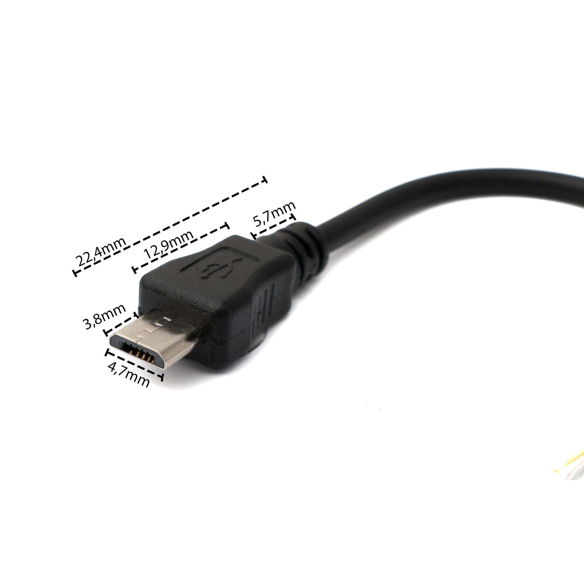 SYSTEM-S USB 2.0 Kabel 10 cm Micro B Stecker zu 2x offene Kabelenden für Raspberry Pi