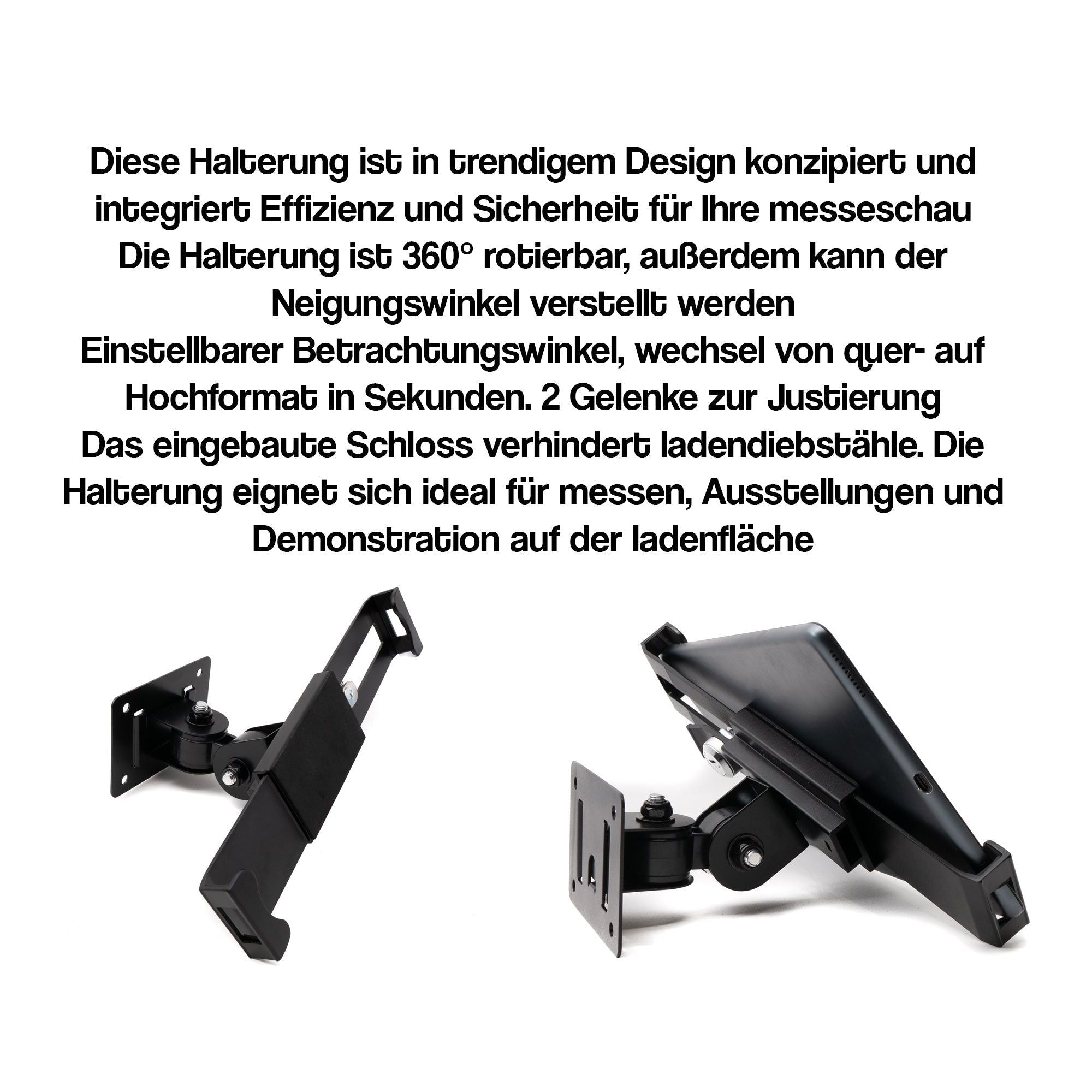 System-S Abschließbare Wandhalterung für Tablets von 9 bis 13 Zoll in Schwarz