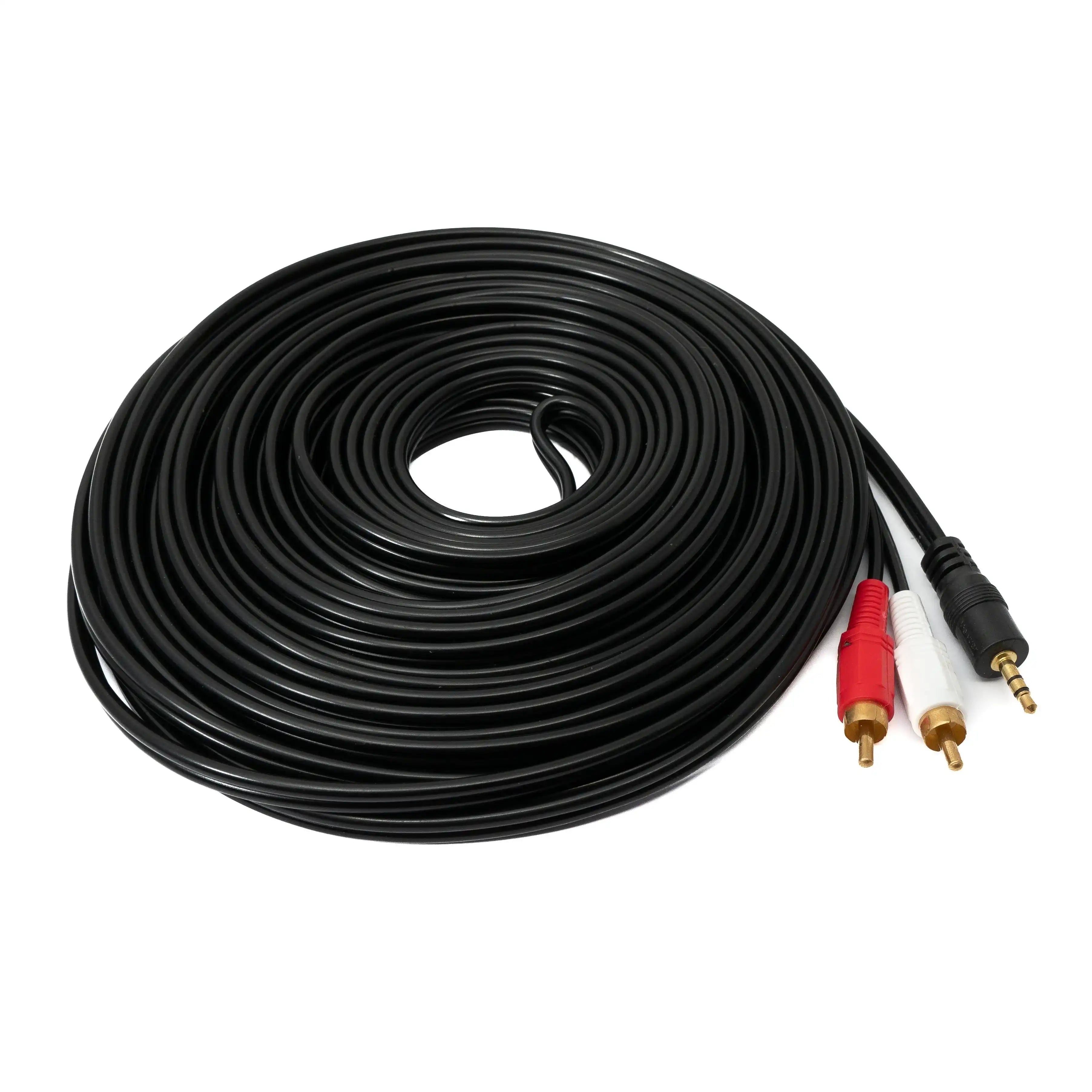 Cinch Zu AUX Kabel 2 RCA 15 m Schwarz Hochwertiges Stereo AV Kabel Mit 3,5 mm Klinke