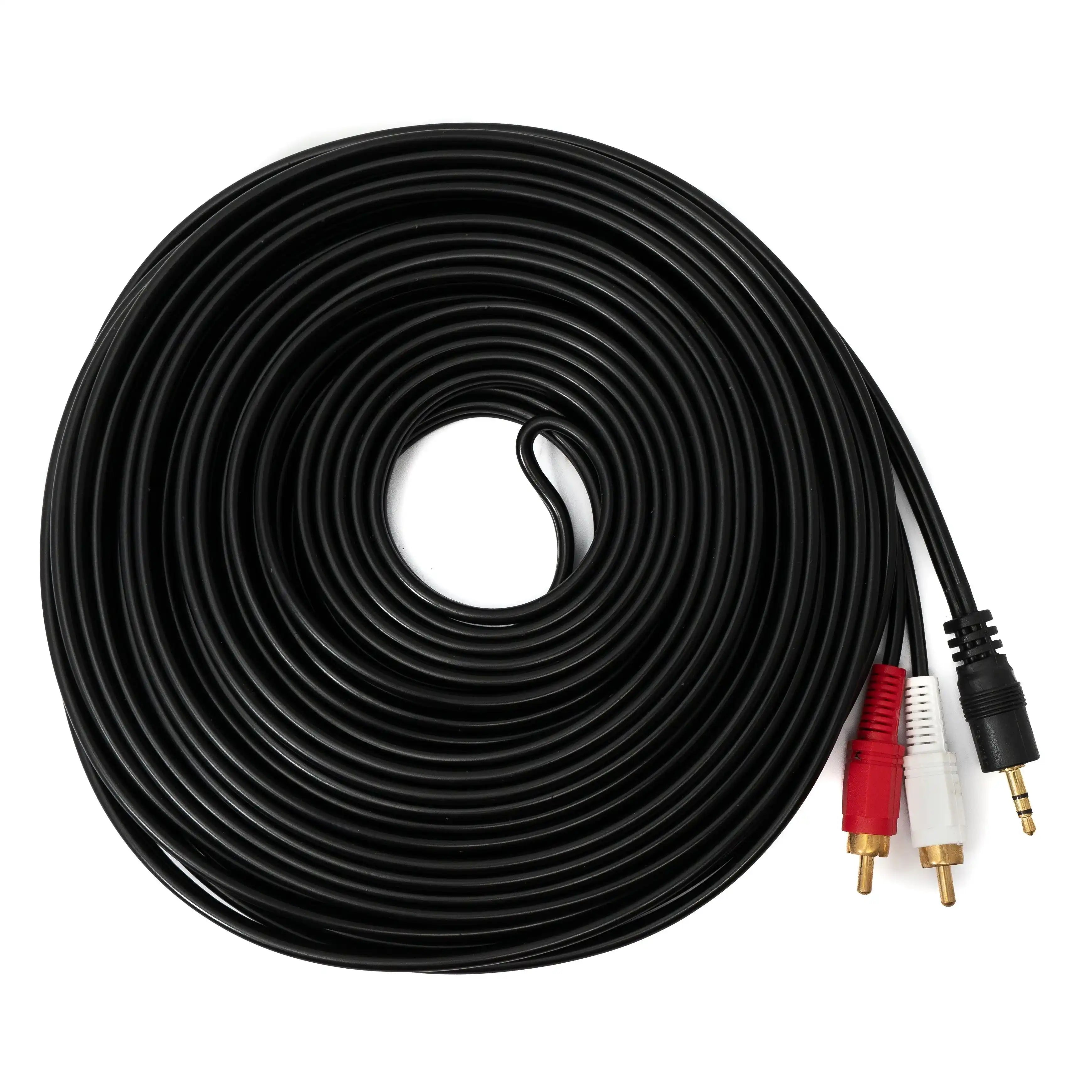 Cinch Zu AUX Kabel 2 RCA 15 m Schwarz Hochwertiges Stereo AV Kabel Mit 3,5 mm Klinke