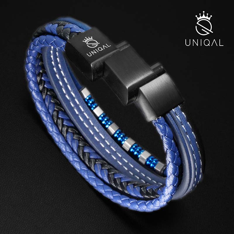 Blue Brics Armband Leder Edelstahl Gravur Am Verschluss Gratis Luxus Etui Inklusive Größen 19 21 23 cm