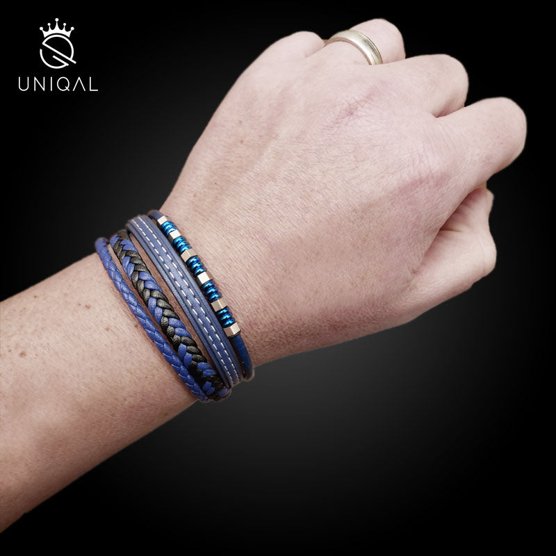 Blue Brics Armband Leder Edelstahl Gravur Am Verschluss Gratis Luxus Etui Inklusive Größen 19 21 23 cm