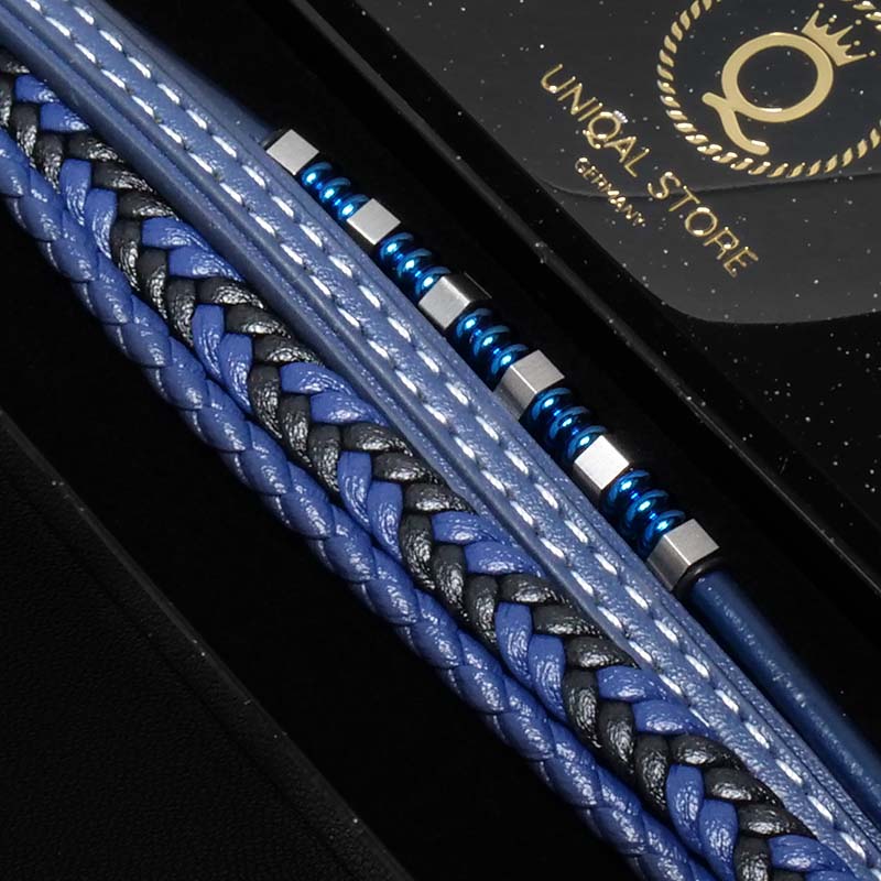 Blue Brics Armband Leder Edelstahl Gravur Am Verschluss Gratis Luxus Etui Inklusive Größen 19 21 23 cm