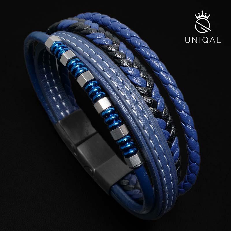 Blue Brics Armband Leder Edelstahl Gravur Am Verschluss Gratis Luxus Etui Inklusive Größen 19 21 23 cm