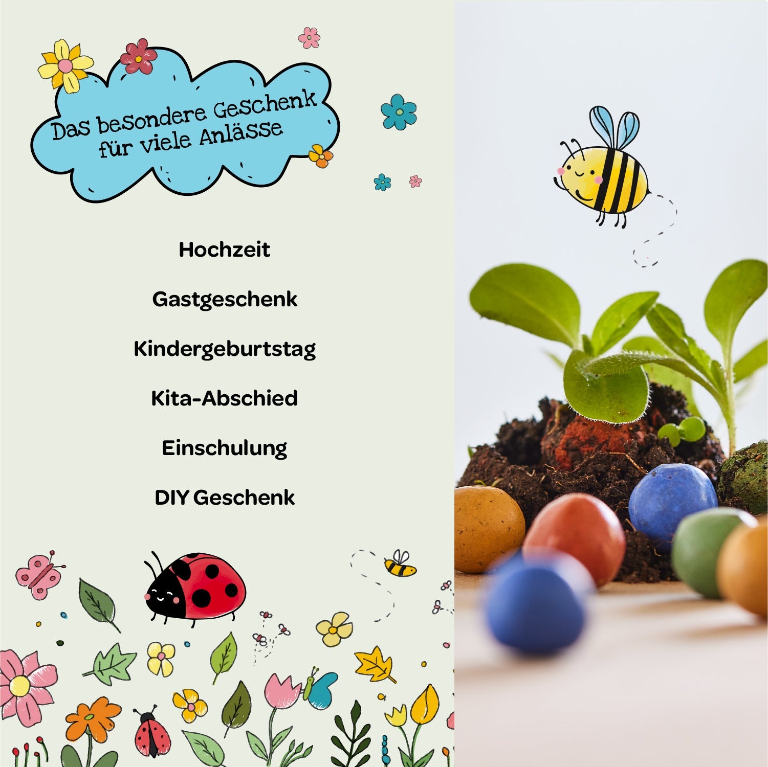 6 bunte Blumenmurmeln im Eierkarton