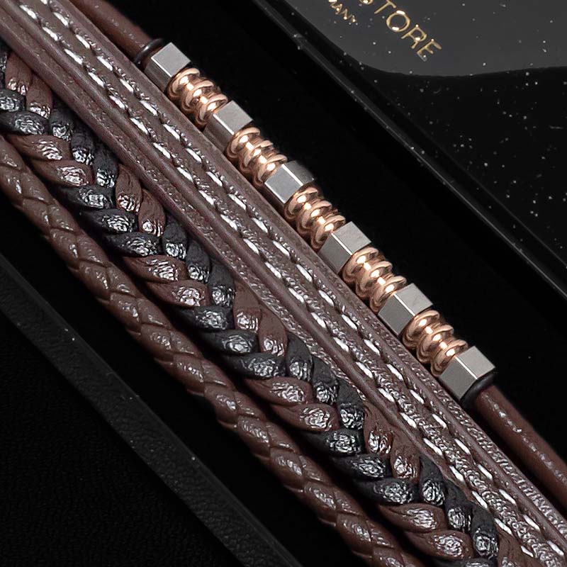 Brown Brics Armband Leder Und Edelstahl Gravur Am Verschluss Größen 19 21 23 Cm Kostenloses Luxus Etui