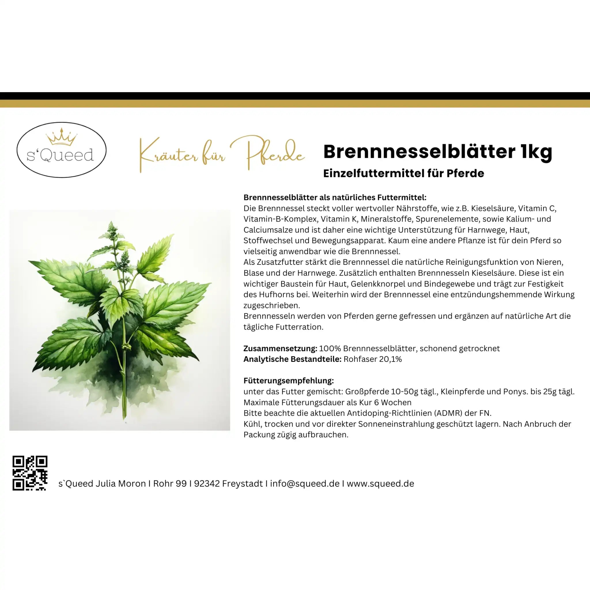 Brennnessel Für Pferde Natürliche Unterstützung Für Nieren Stoffwechsel Haut Gelenke Einzelfuttermittel by s`Queed