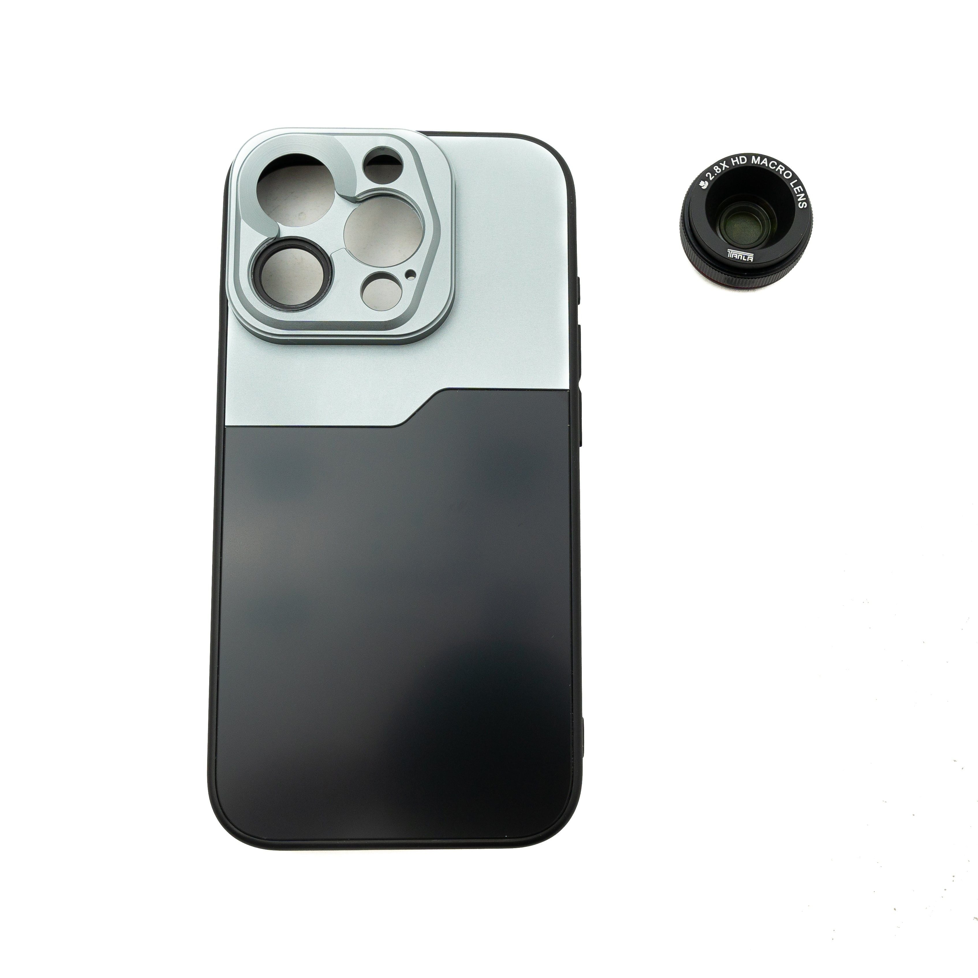 Makro Linse 2,8x 37 mm HD Filter Mit Hartschalenhülle Für iPhone 15 Pro Schwarz Grau