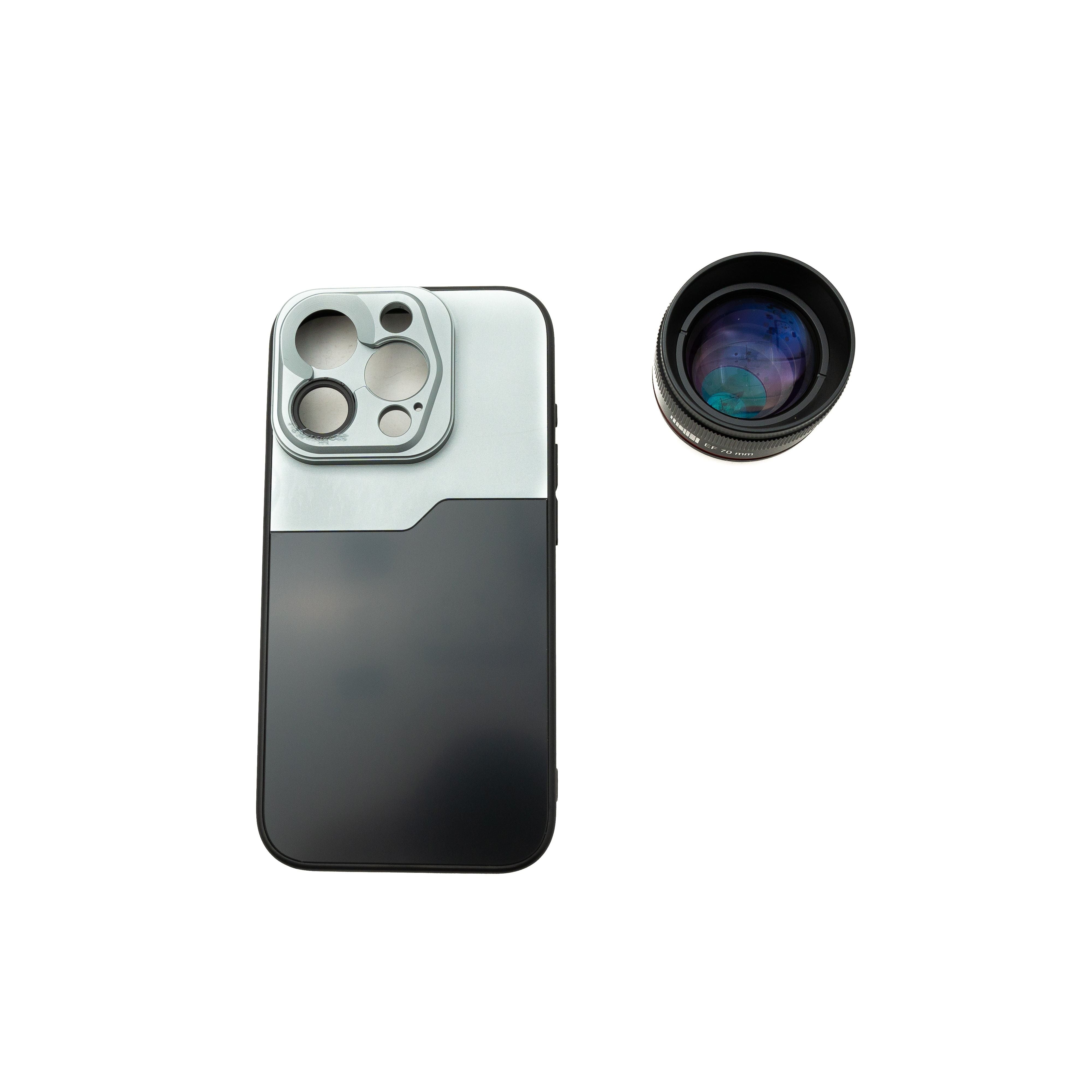 EF70mm Porträt Tele Objektiv Für iPhone 15 Pro Mit 37mm HD Filter Und Hülle Schwarz Grau