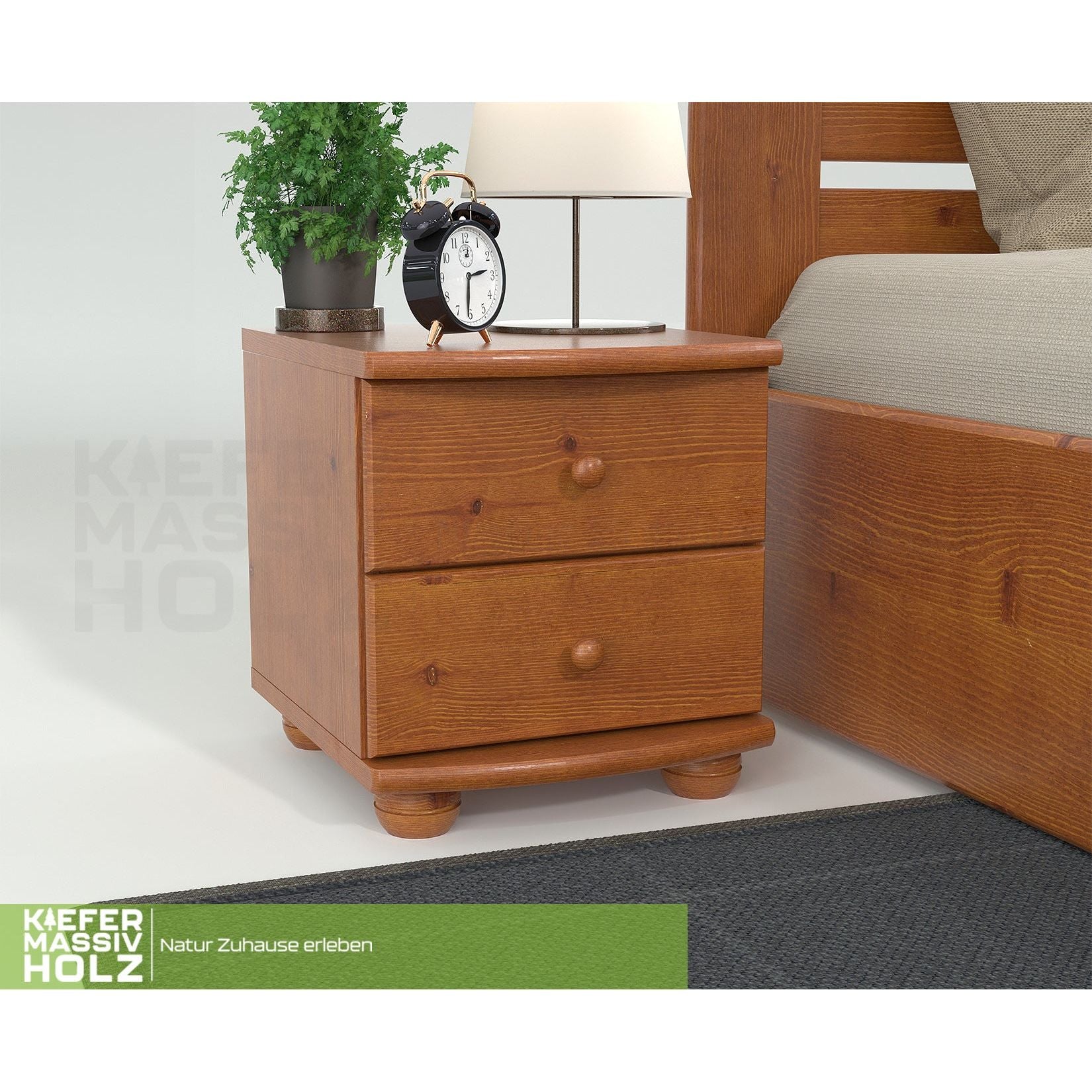 Claudia Kiefer Massivholz Nachttisch Nachtschrank | 2-Schubladen | 100% Bio Kiefer