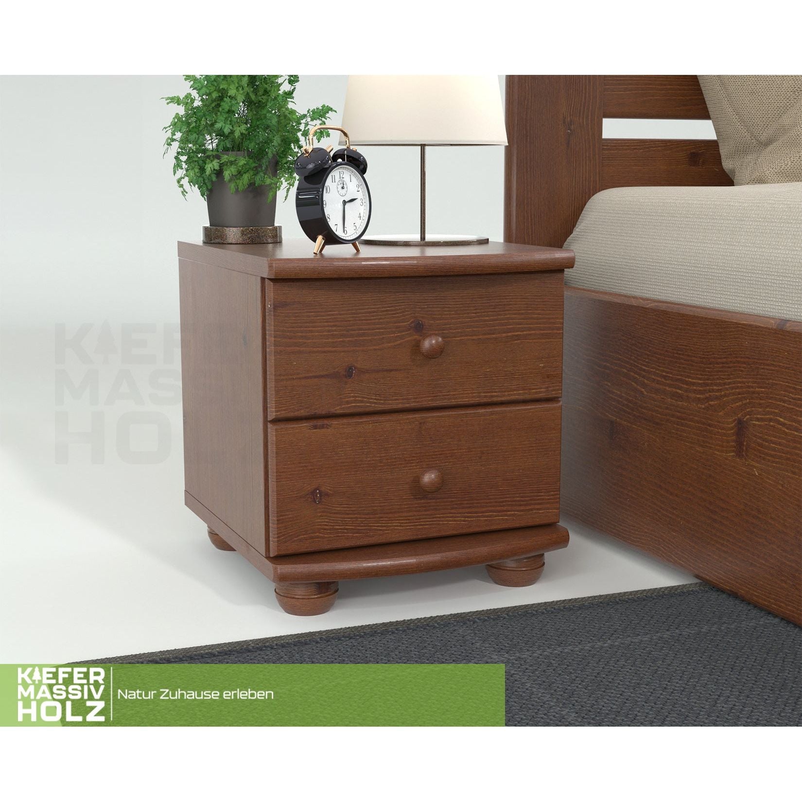 Claudia Kiefer Massivholz Nachttisch Nachtschrank | 2-Schubladen | 100% Bio Kiefer