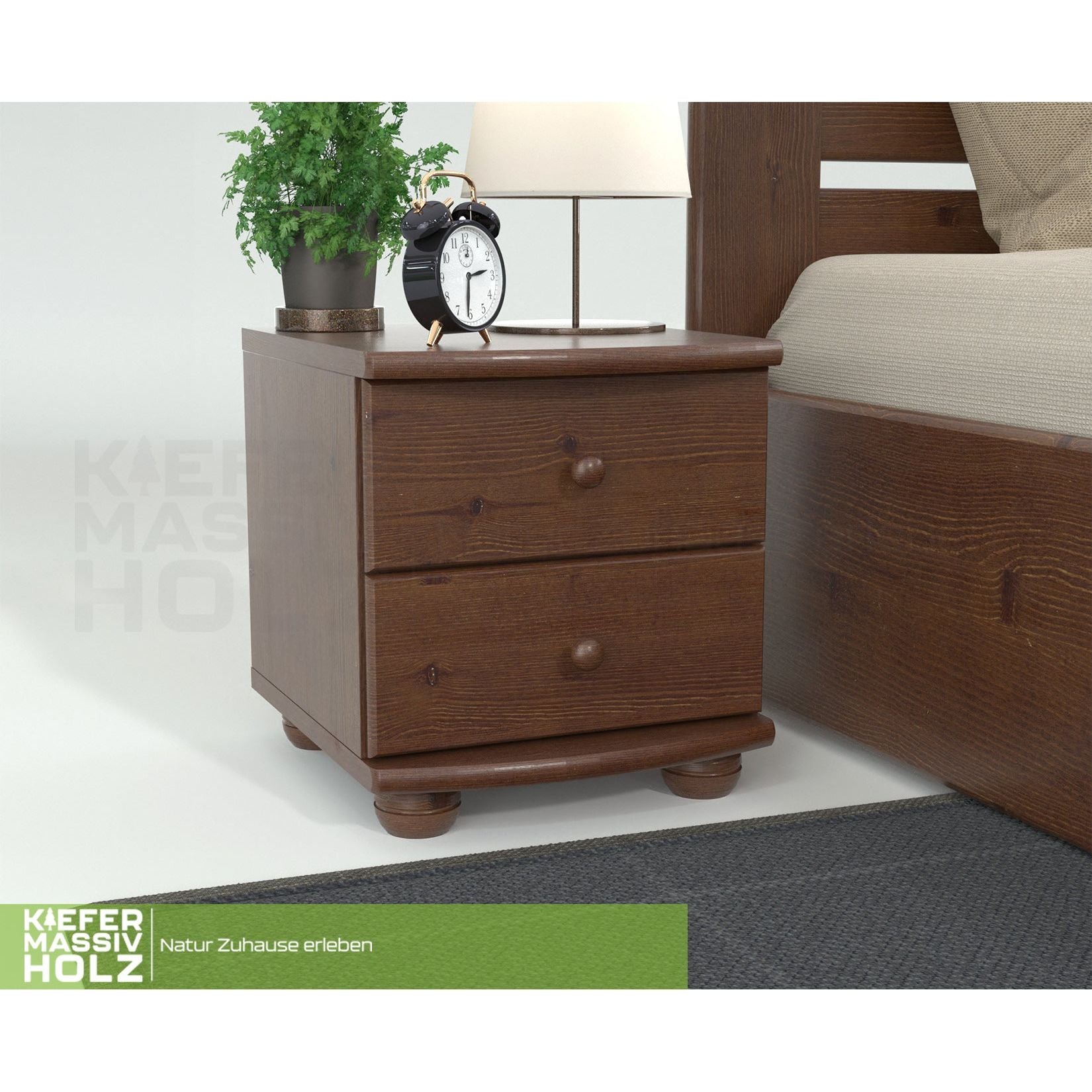 Claudia Kiefer Massivholz Nachttisch Nachtschrank | 2-Schubladen | 100% Bio Kiefer