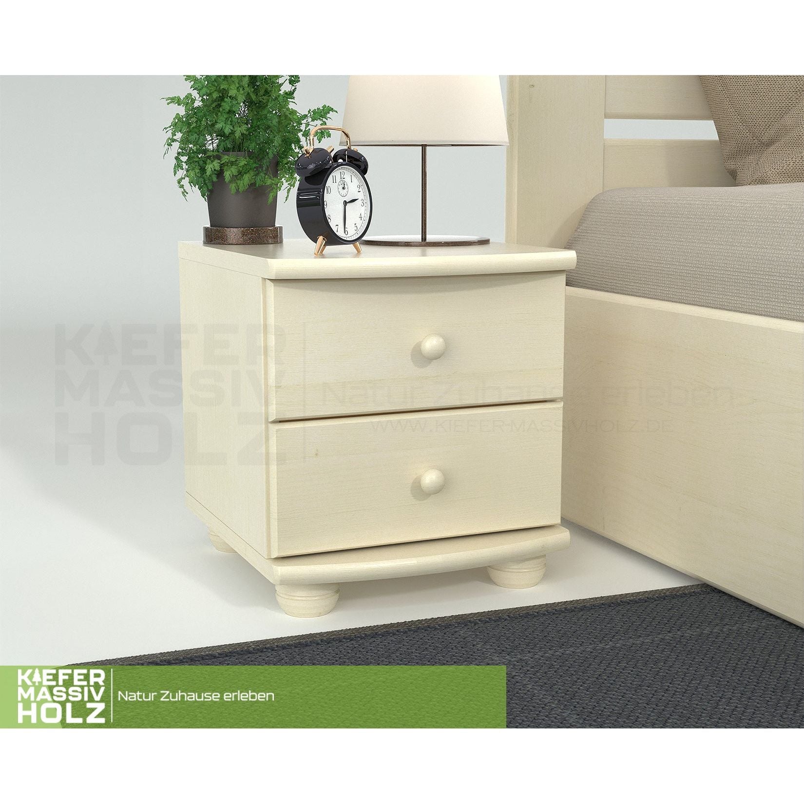 Claudia Kiefer Massivholz Nachttisch Nachtschrank | 2-Schubladen | 100% Bio Kiefer