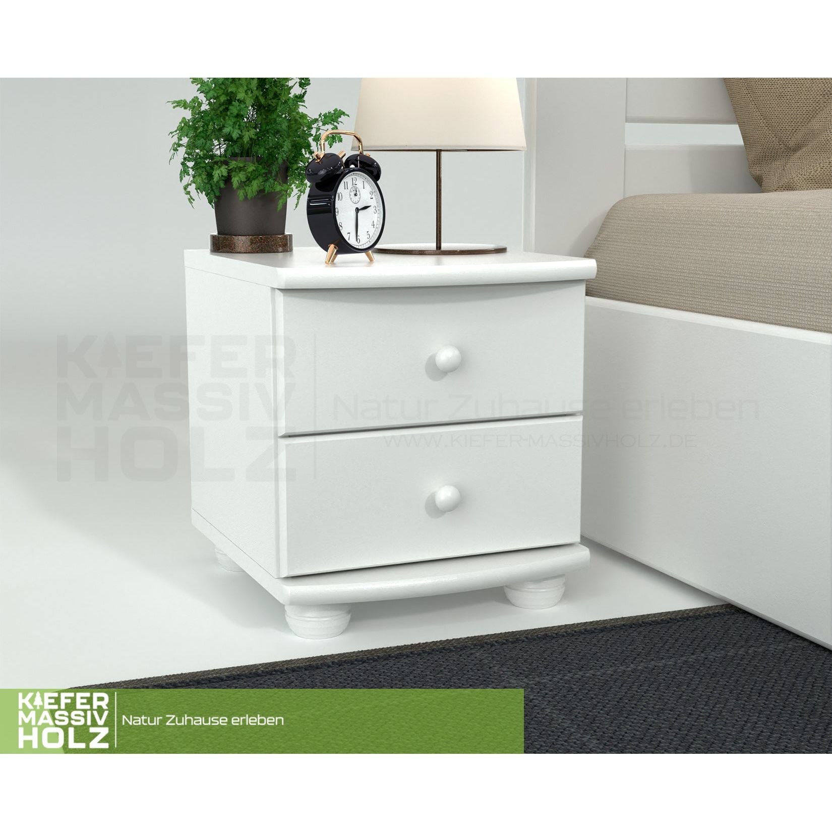 Claudia Kiefer Massivholz Nachttisch Nachtschrank | 2-Schubladen | 100% Bio Kiefer