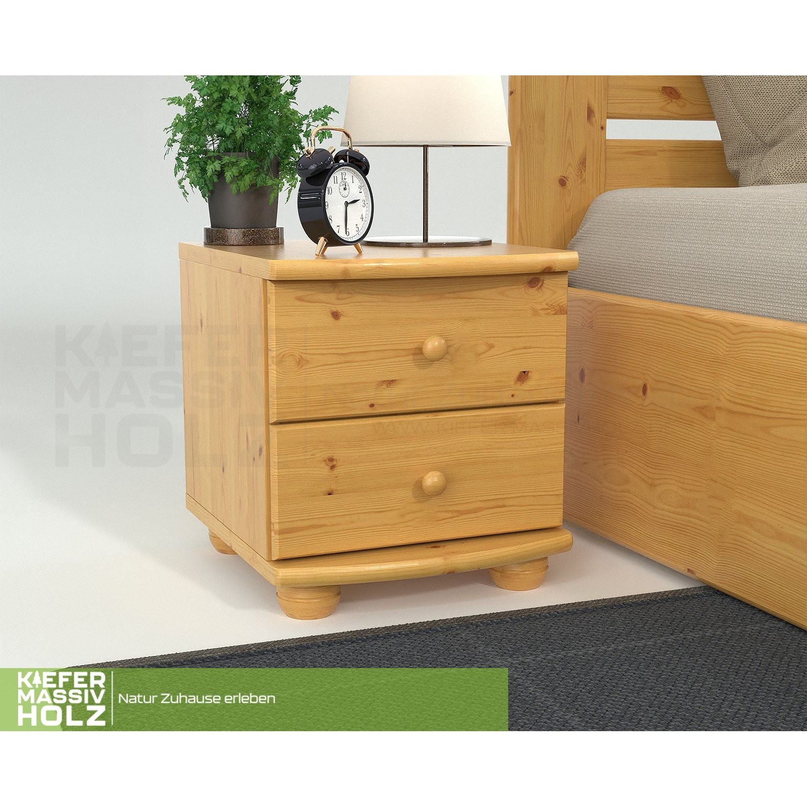 Claudia Kiefer Massivholz Nachttisch Nachtschrank | 2-Schubladen | 100% Bio Kiefer