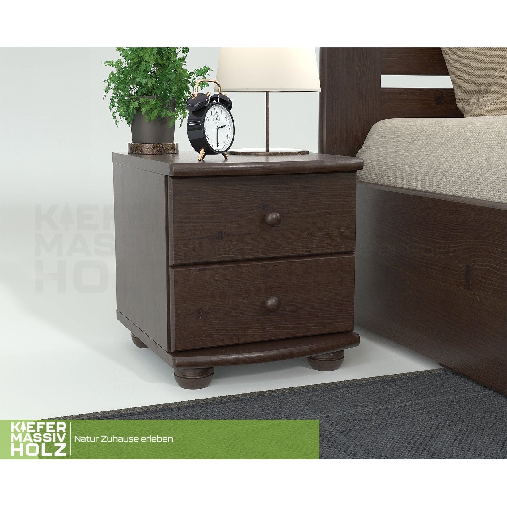Claudia Kiefer Massivholz Nachttisch Nachtschrank | 2-Schubladen | 100% Bio Kiefer