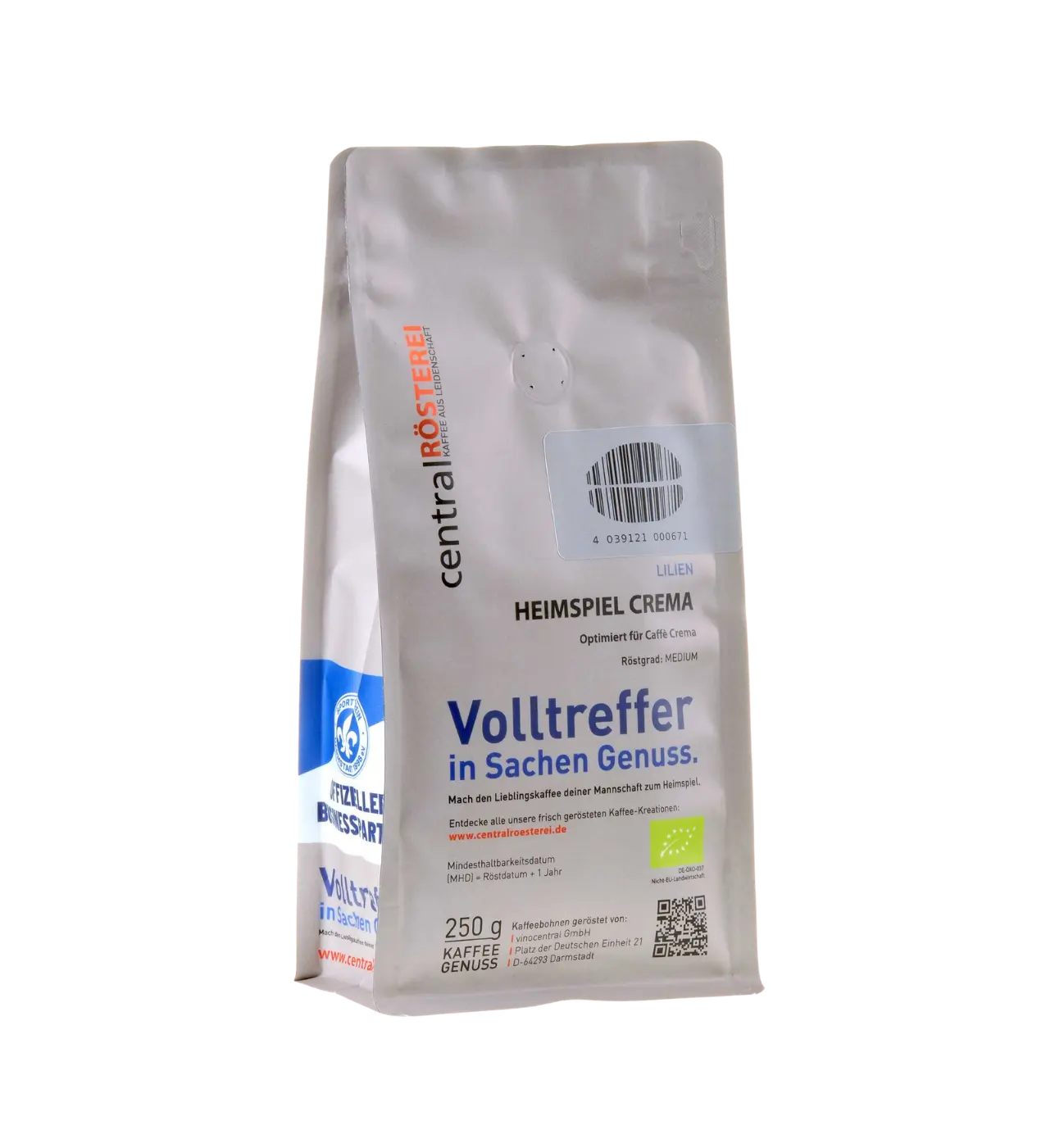 CentralRösterei Heimspiel Caffè Crema Bio Kakao Orange Intensiv 85 Prozent Peru Arabica 15 Prozent Tansania Robusta