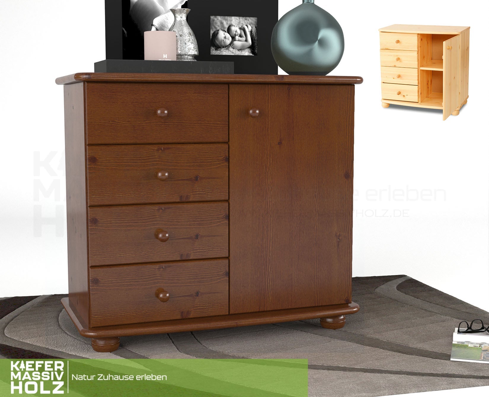 Claudia Kommode Sideboard | Anrichte | 4-Schubladen 1-Türig | 100% Bio Massivholz