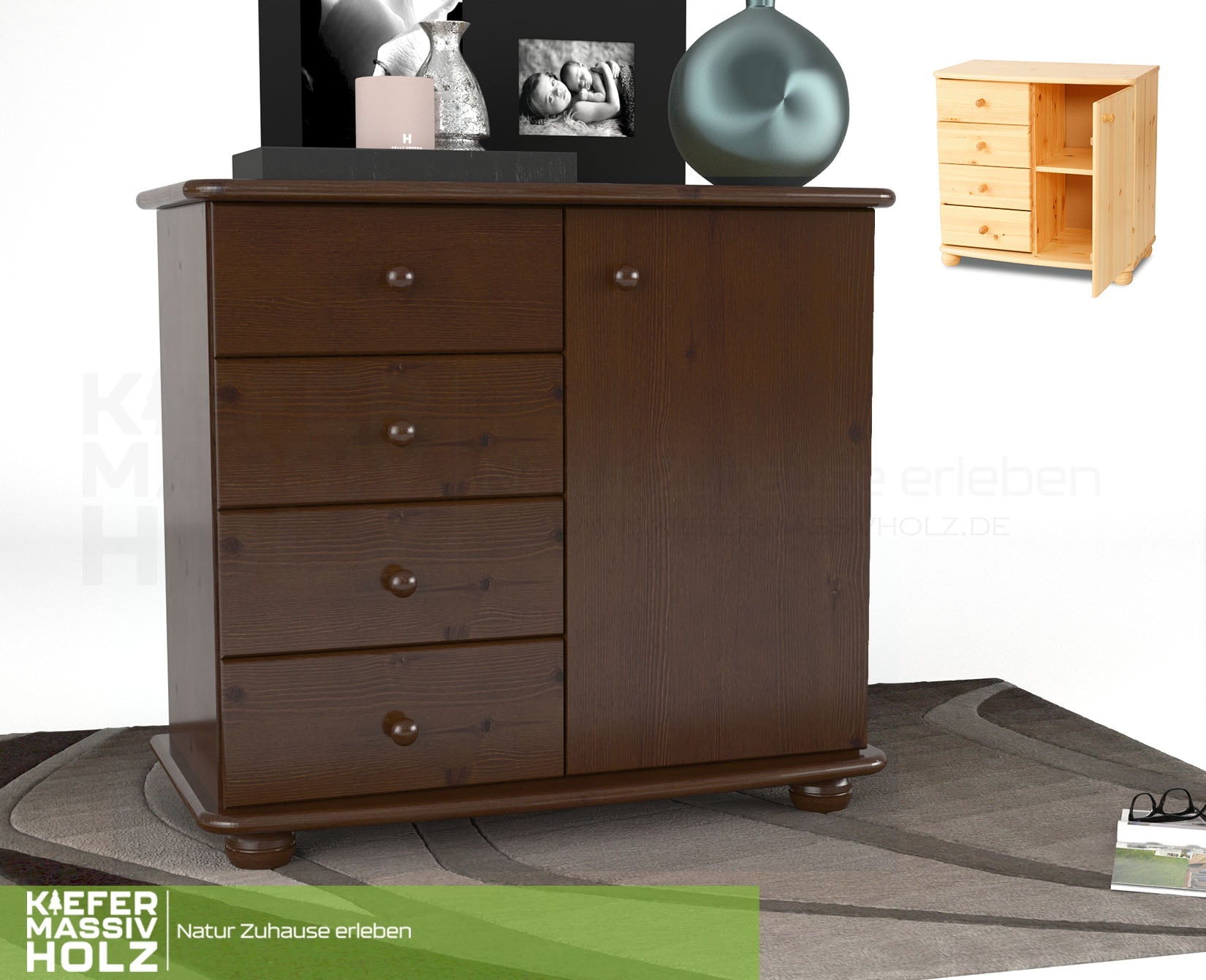 Claudia Kommode Sideboard | Anrichte | 4-Schubladen 1-Türig | 100% Bio Massivholz