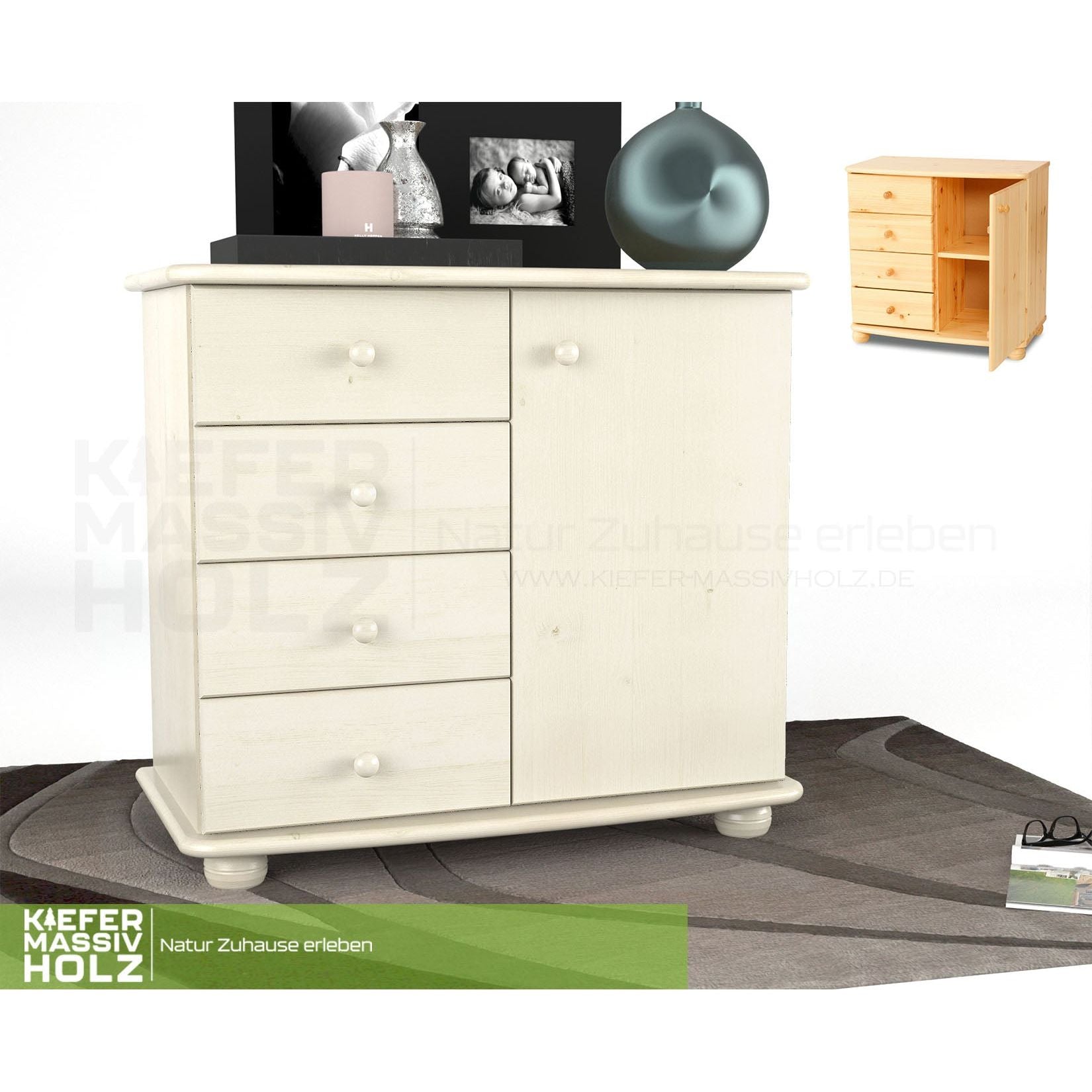 Claudia Kommode Sideboard | Anrichte | 4-Schubladen 1-Türig | 100% Bio Massivholz