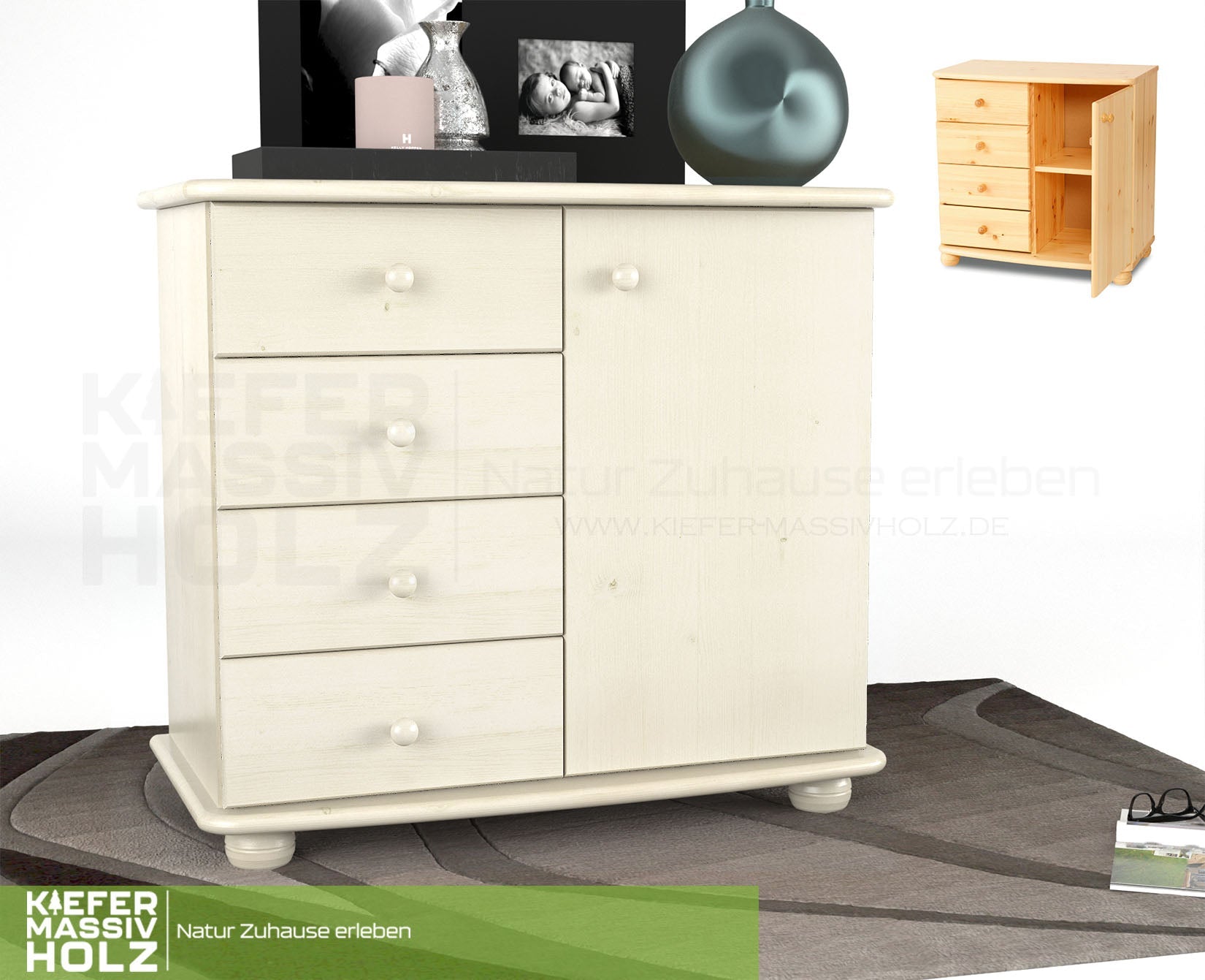 Claudia Kommode Sideboard | Anrichte | 4-Schubladen 1-Türig | 100% Bio Massivholz