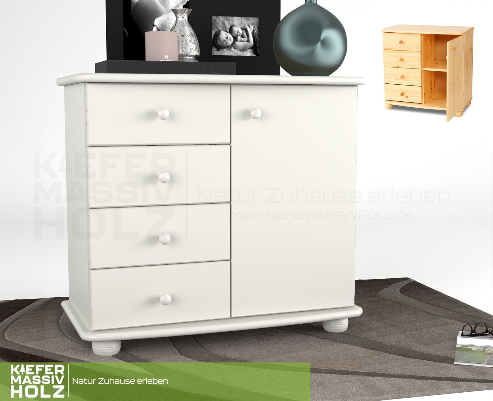 Claudia Kommode Sideboard | Anrichte | 4-Schubladen 1-Türig | 100% Bio Massivholz