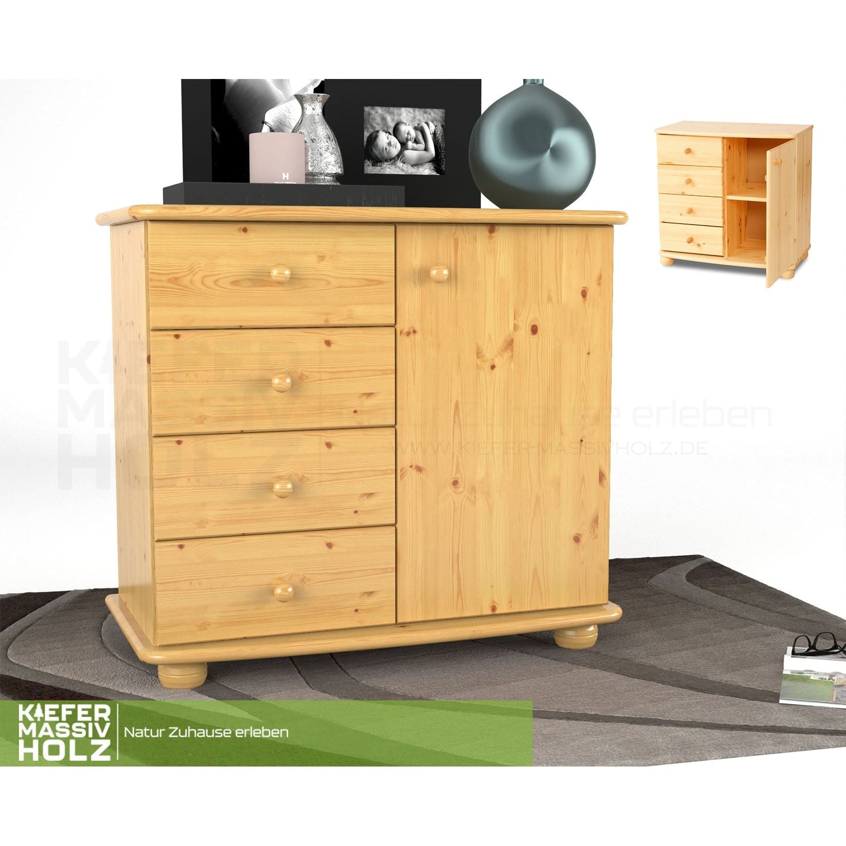 Claudia Kommode Sideboard | Anrichte | 4-Schubladen 1-Türig | 100% Bio Massivholz