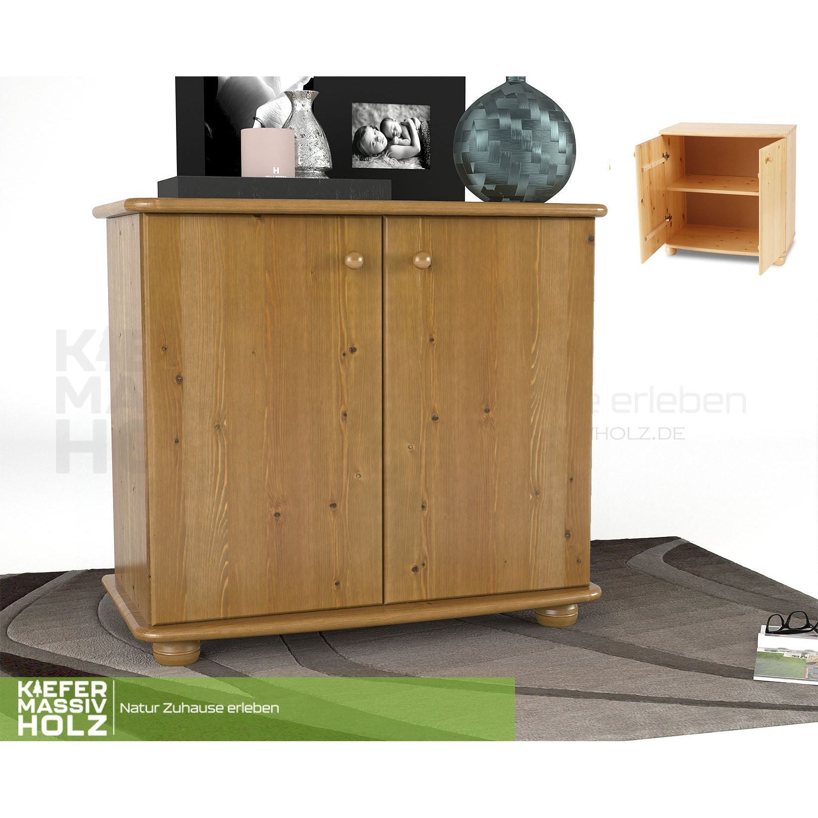 Claudia Kommode Sideboard | Anrichte | 2-Türig | 100% Bio Kiefer Massivholz