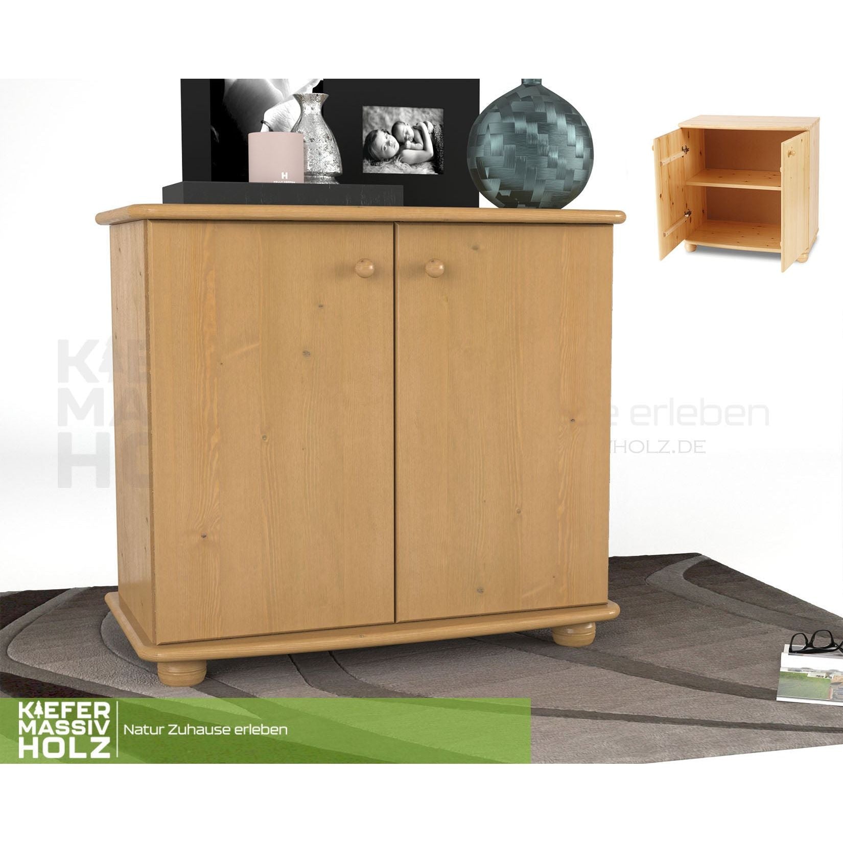 Claudia Kommode Sideboard | Anrichte | 2-Türig | 100% Bio Kiefer Massivholz