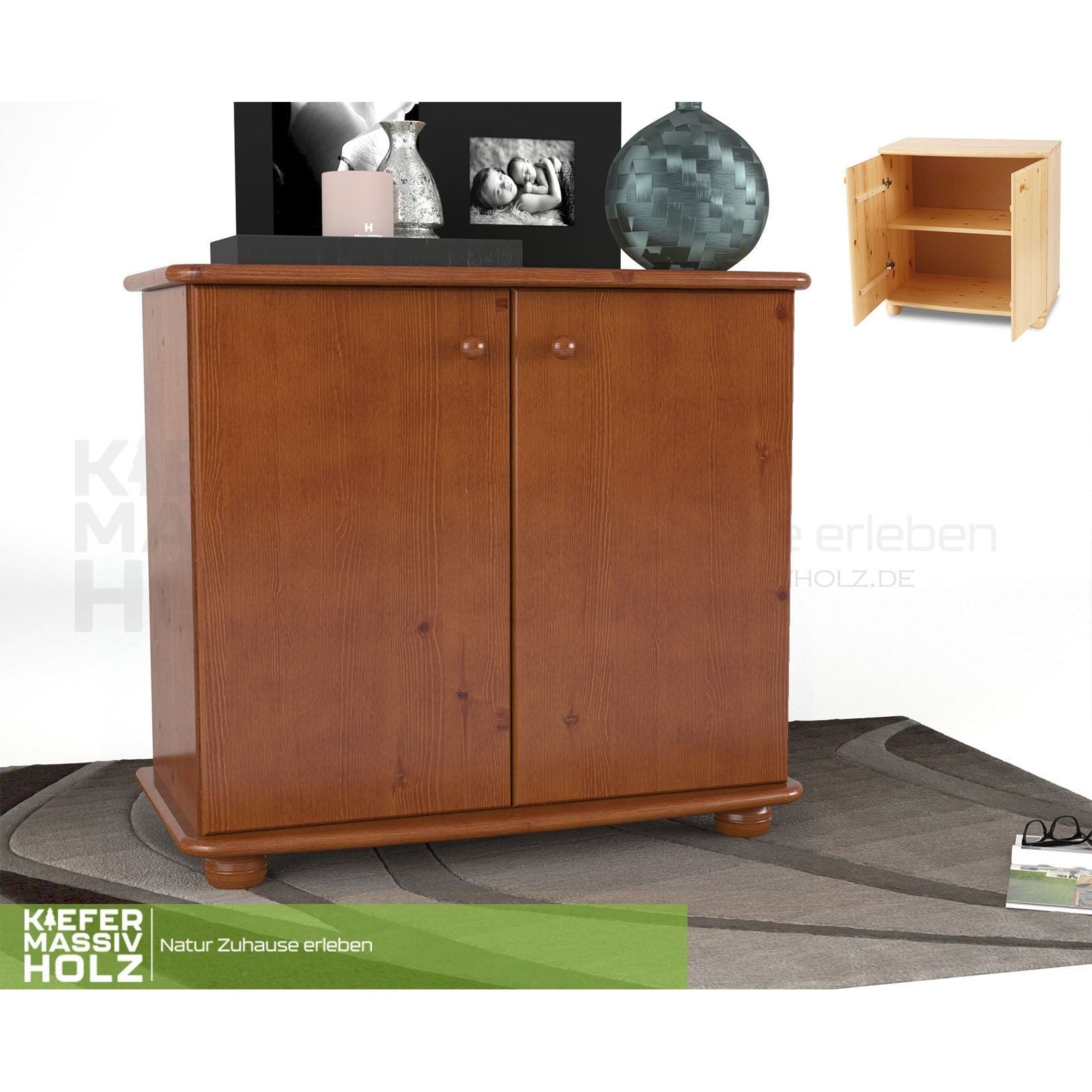 Claudia Kommode Sideboard | Anrichte | 2-Türig | 100% Bio Kiefer Massivholz