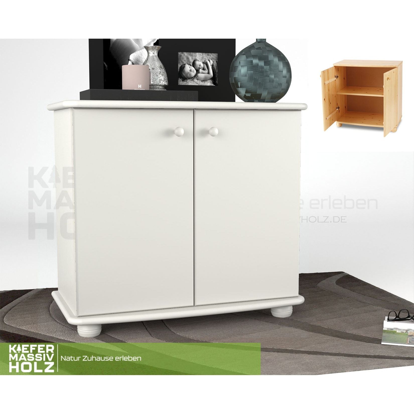 Claudia Kommode Sideboard | Anrichte | 2-Türig | 100% Bio Kiefer Massivholz