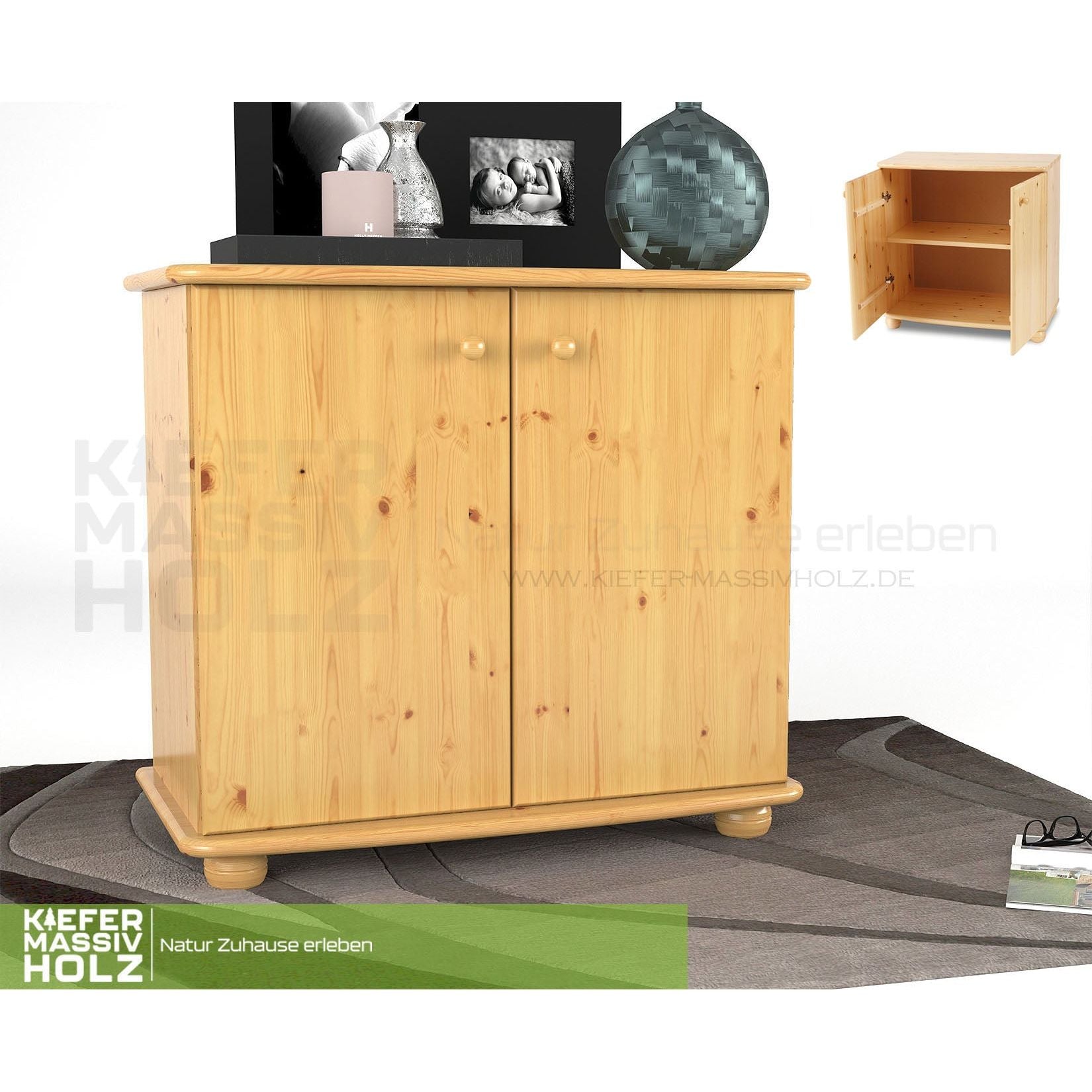 Claudia Kommode Sideboard | Anrichte | 2-Türig | 100% Bio Kiefer Massivholz
