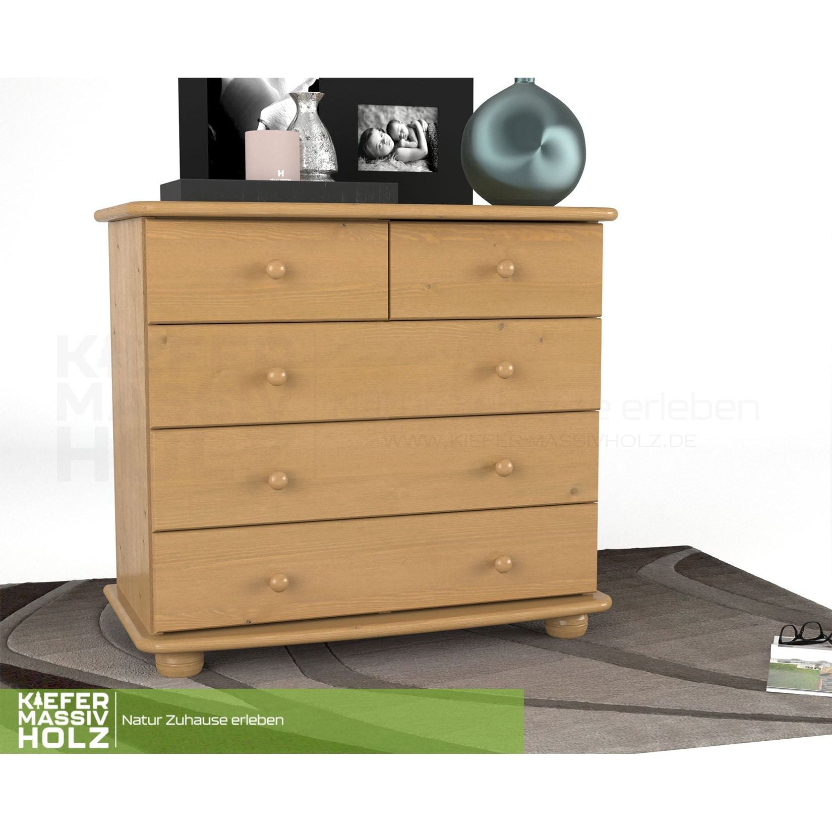 Claudia Kommode Sideboard | Anrichte | 3-XL Schubladen und 2-kleine | 100% Bio Massivholz