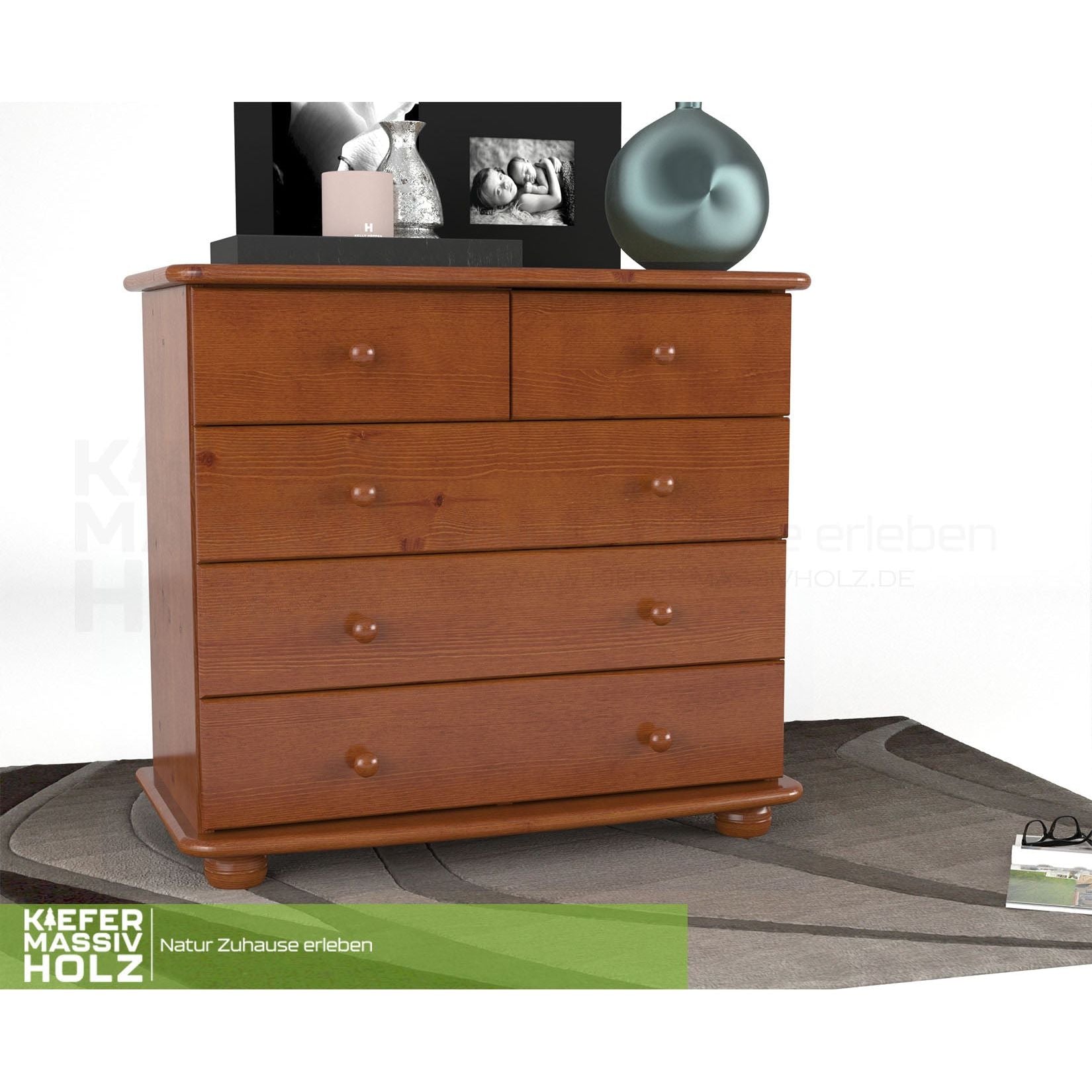 Claudia Kommode Sideboard | Anrichte | 3-XL Schubladen und 2-kleine | 100% Bio Massivholz