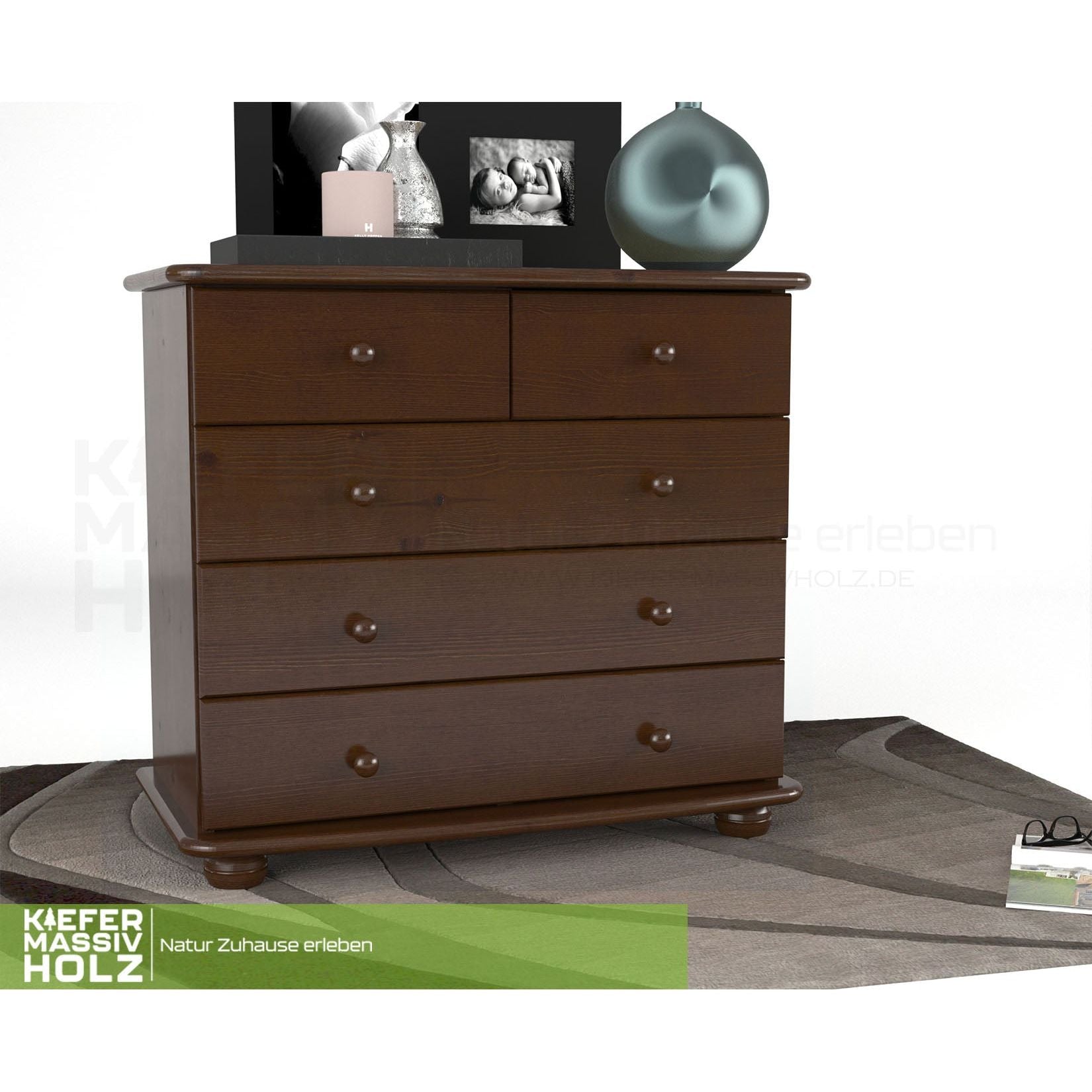 Claudia Kommode Sideboard | Anrichte | 3-XL Schubladen und 2-kleine | 100% Bio Massivholz