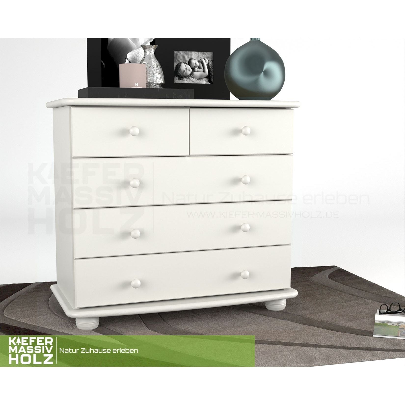 Claudia Kommode Sideboard | Anrichte | 3-XL Schubladen und 2-kleine | 100% Bio Massivholz