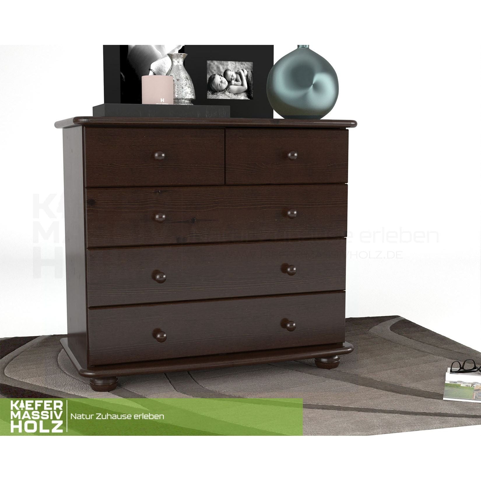 Claudia Kommode Sideboard | Anrichte | 3-XL Schubladen und 2-kleine | 100% Bio Massivholz