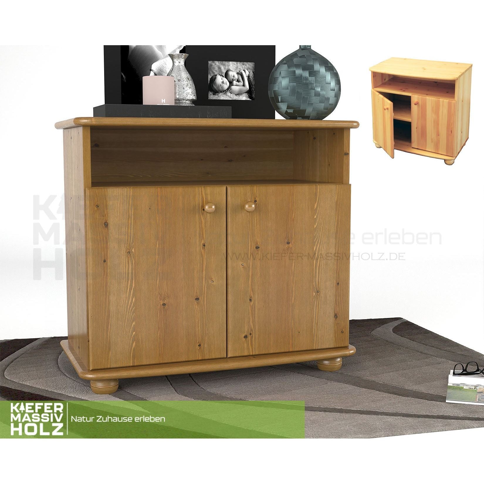 Claudia Kommode Sideboard | Anrichte | 2-Türig | 1. Regal | 100% Bio Massivholz