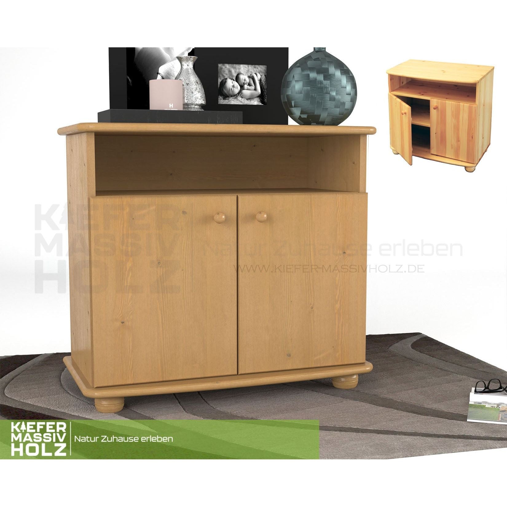 Claudia Kommode Sideboard | Anrichte | 2-Türig | 1. Regal | 100% Bio Massivholz