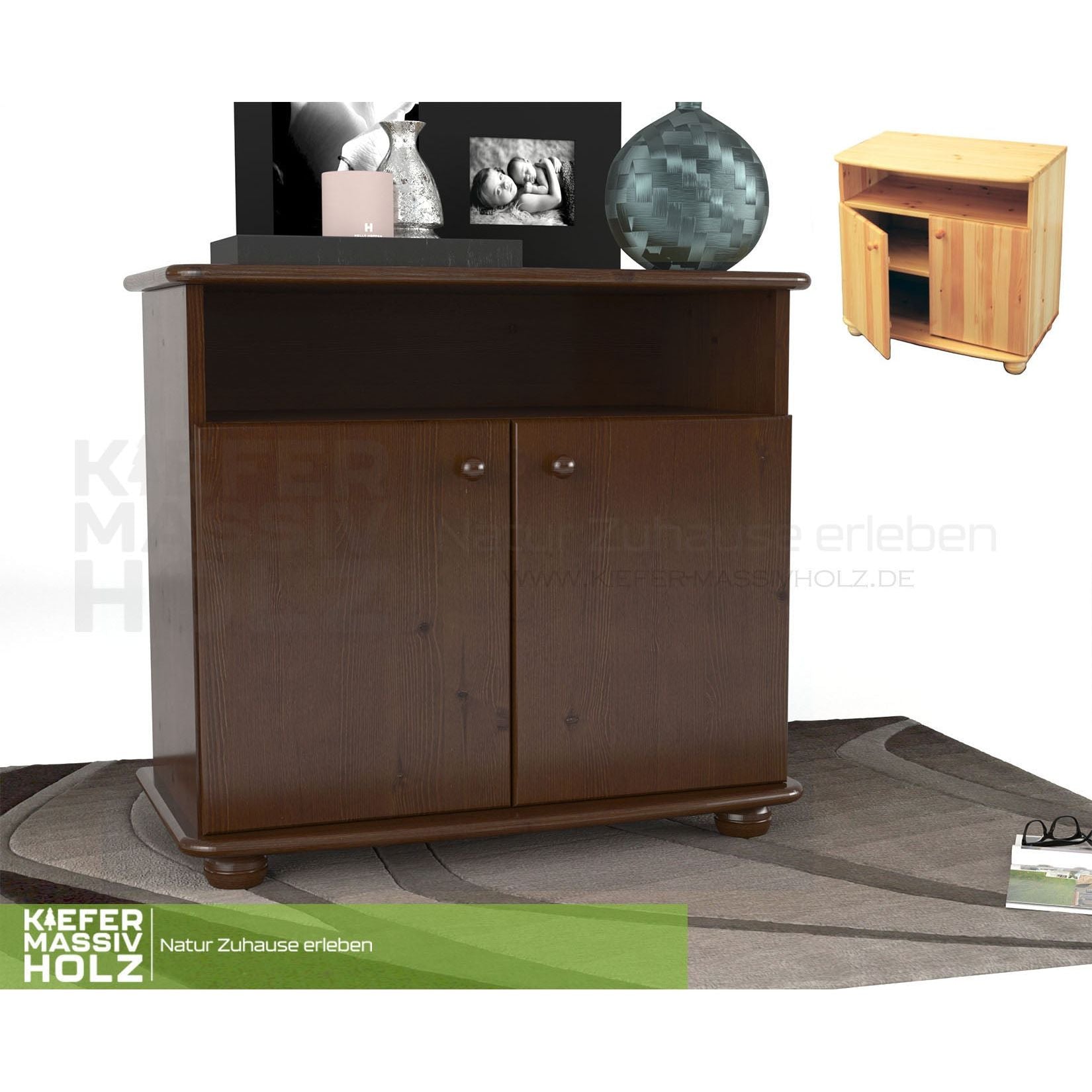 Claudia Kommode Sideboard | Anrichte | 2-Türig | 1. Regal | 100% Bio Massivholz