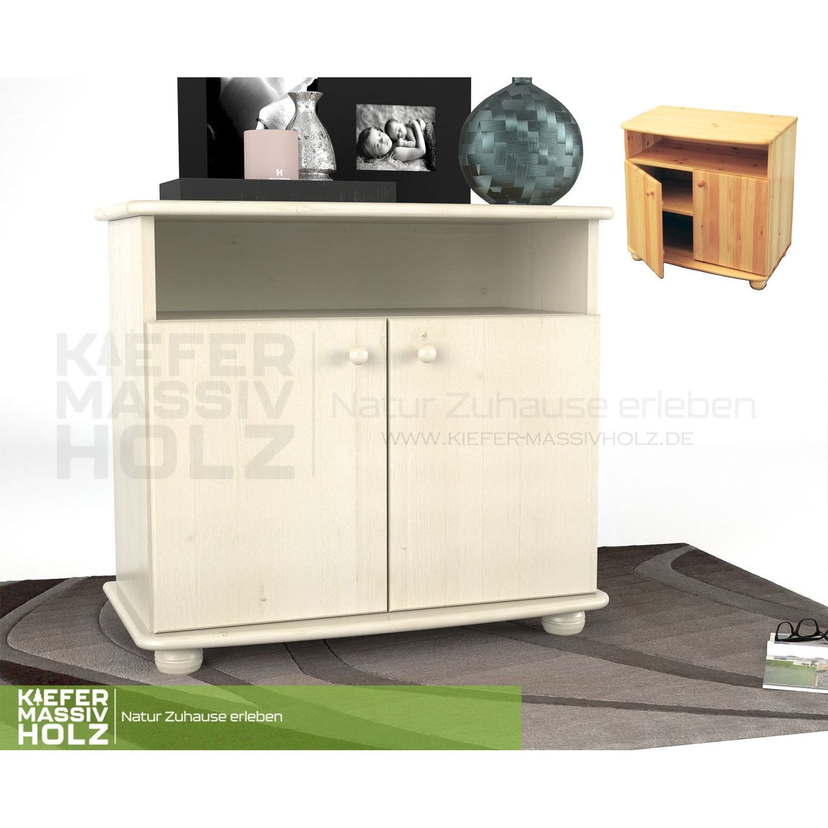 Claudia Kommode Sideboard | Anrichte | 2-Türig | 1. Regal | 100% Bio Massivholz