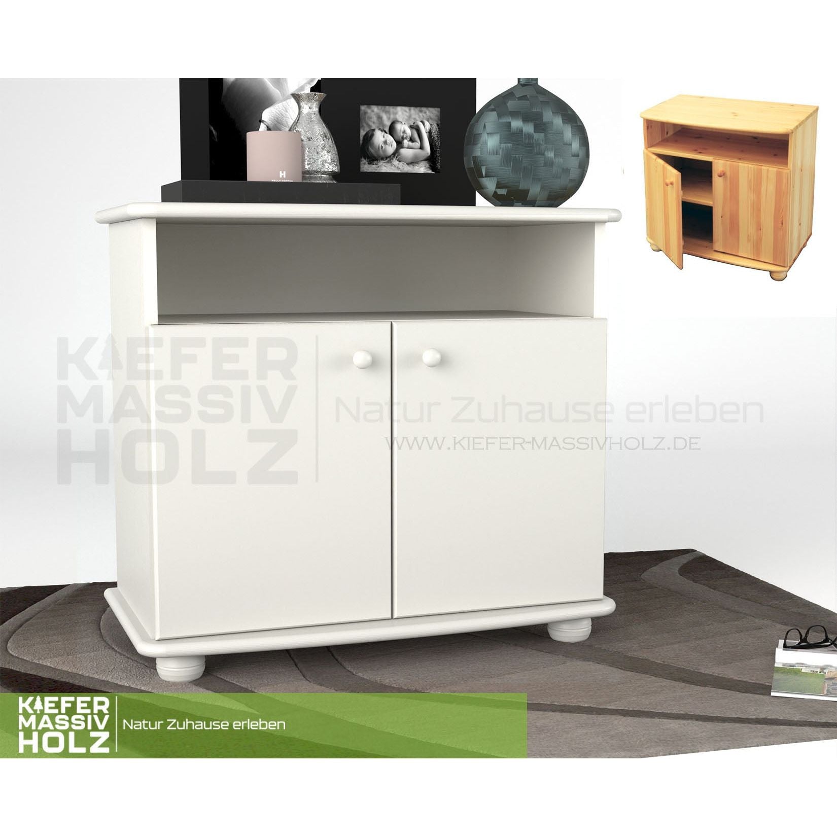 Claudia Kommode Sideboard | Anrichte | 2-Türig | 1. Regal | 100% Bio Massivholz